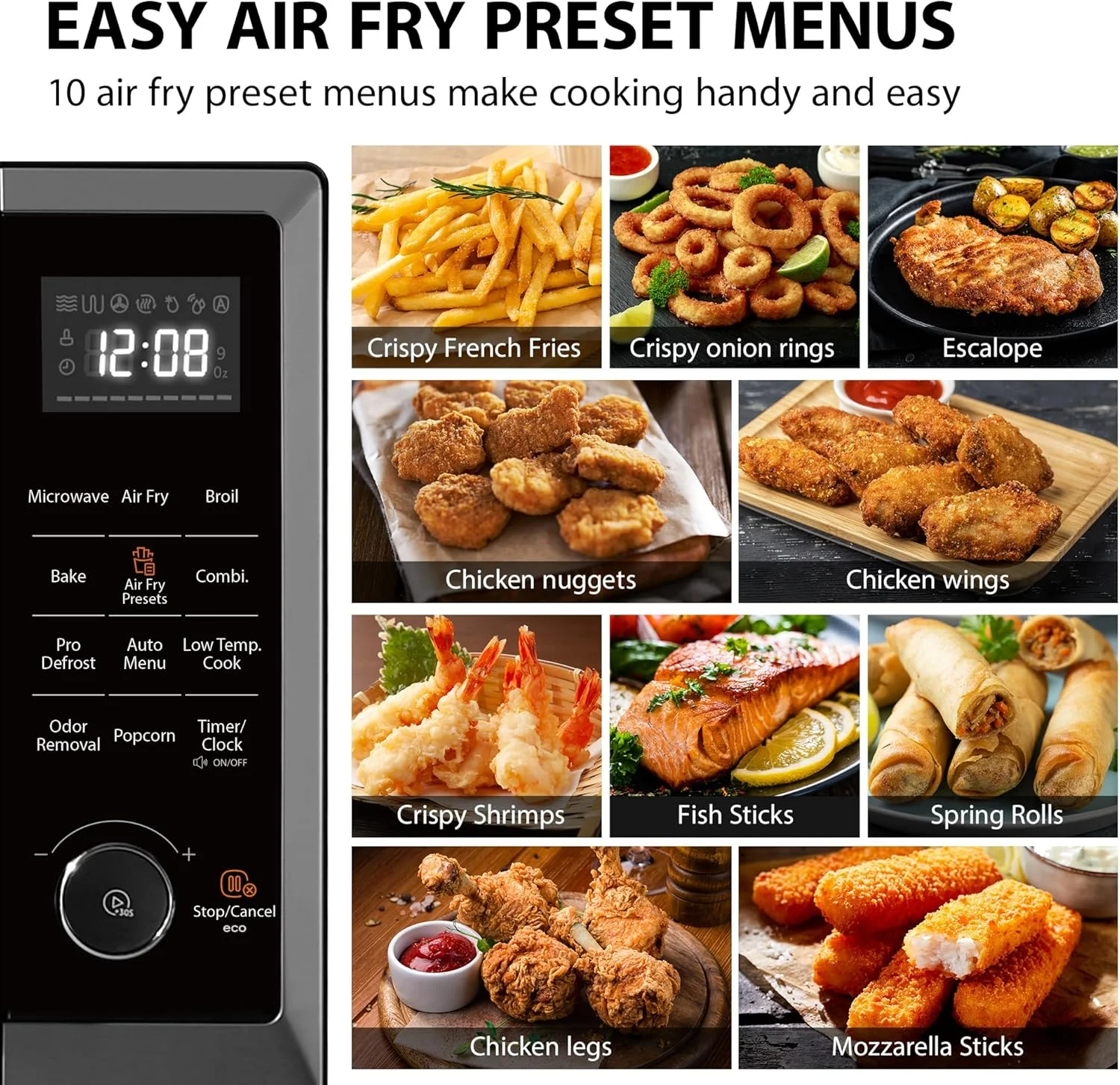 TOSHIBA 8-in-1 Countertop Microwave Oven with Air Fryer, Convection, Child-Lock, 1.0 Cu Ft, Black - Image 6
