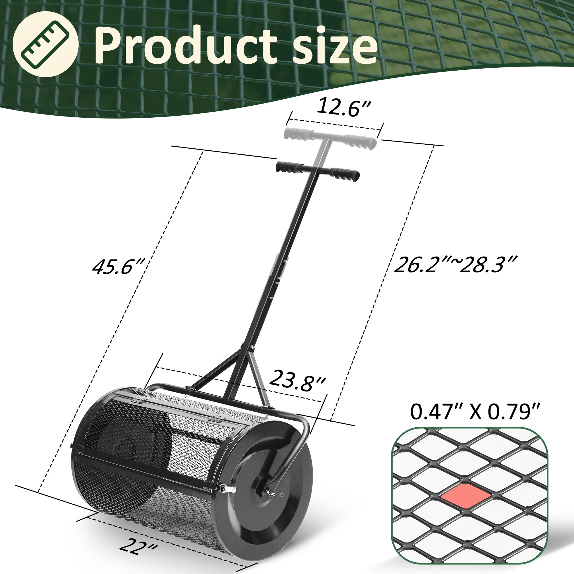 MUCHANT 24" Compost Spreader, Heavy-Duty Metal Mesh Spreader with Adjustable Handle for Lawn, Green - Image 11