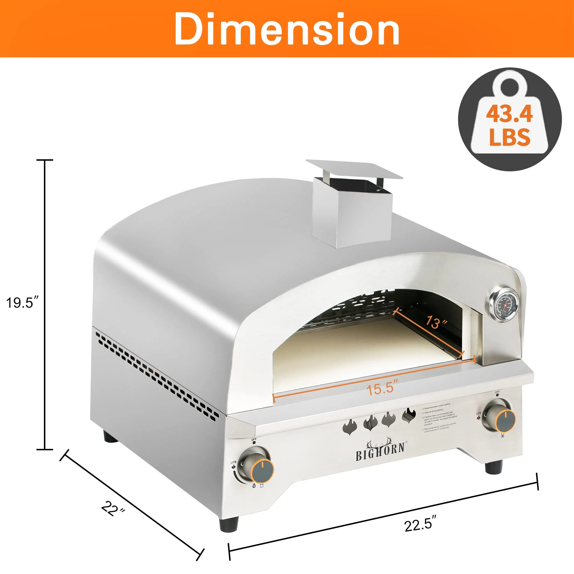 Big Horn Outdoors Gas Pizza Oven Propane Pizza Oven 13'', Stainless Steel - Image 4