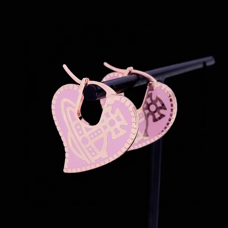 Vivienne Westwood Personality Pink Love Heart Earrings - Original Replica Club