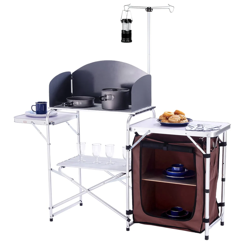 Folding Cooking Table Outdoor Portable Cook Station Aluminum Camping Kitchen with Storage Organizer,Silver - Image 3