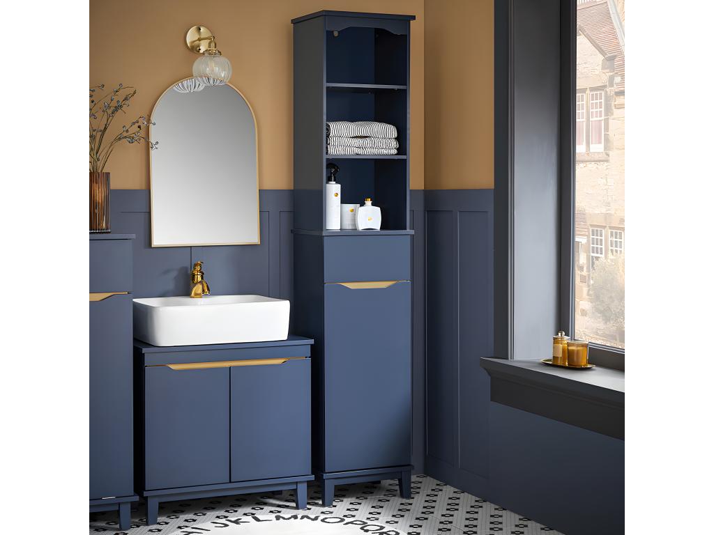 Armario Alto para Baño Columna de Baño Estanterías de Baño con 3 Estantes 1 Puerta y 1 Cajón 35 x 30 x 170 cm BZR112-Cozetiq