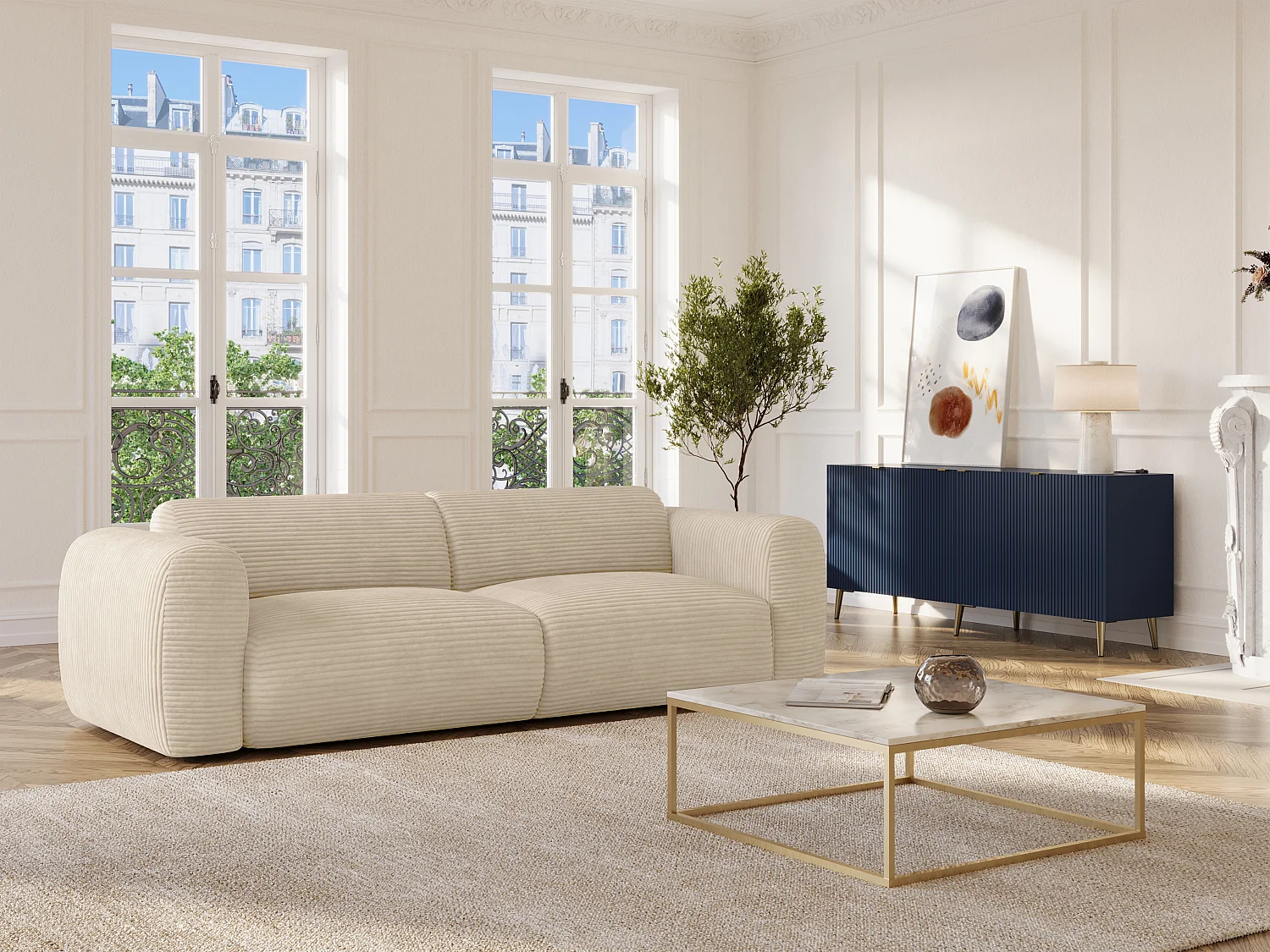 Sofá de 4 plazas de pana beige POGNI de Maison Céphy