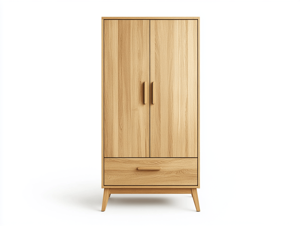 Armario de Pie con Dos Puertas y un Cajón en Madera Clara