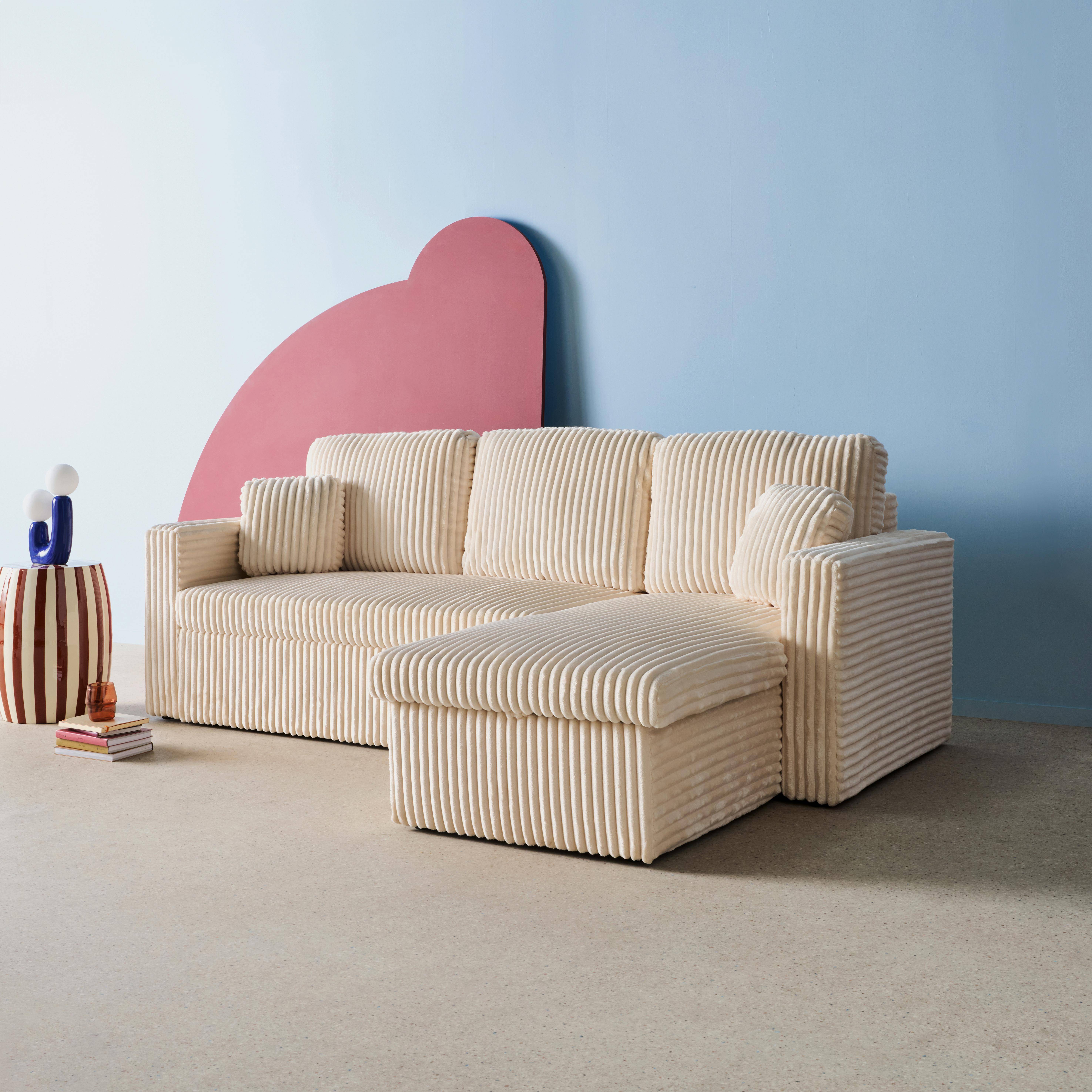 Ida pelo sintético - Sofá cama esquinero de pelo sintético con textura acanalada de 3 plazas