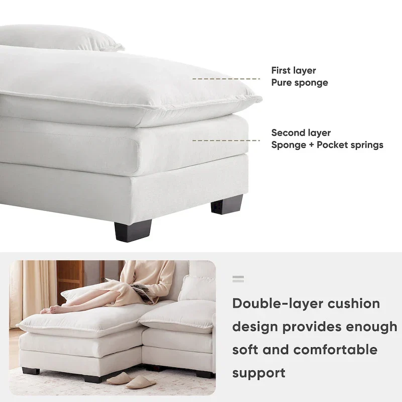 123*55 Contemporary U-Shaped Sofa with Console, Cup Holders, USB Ports, Upholstered Sleeper Couch Set with Chaise