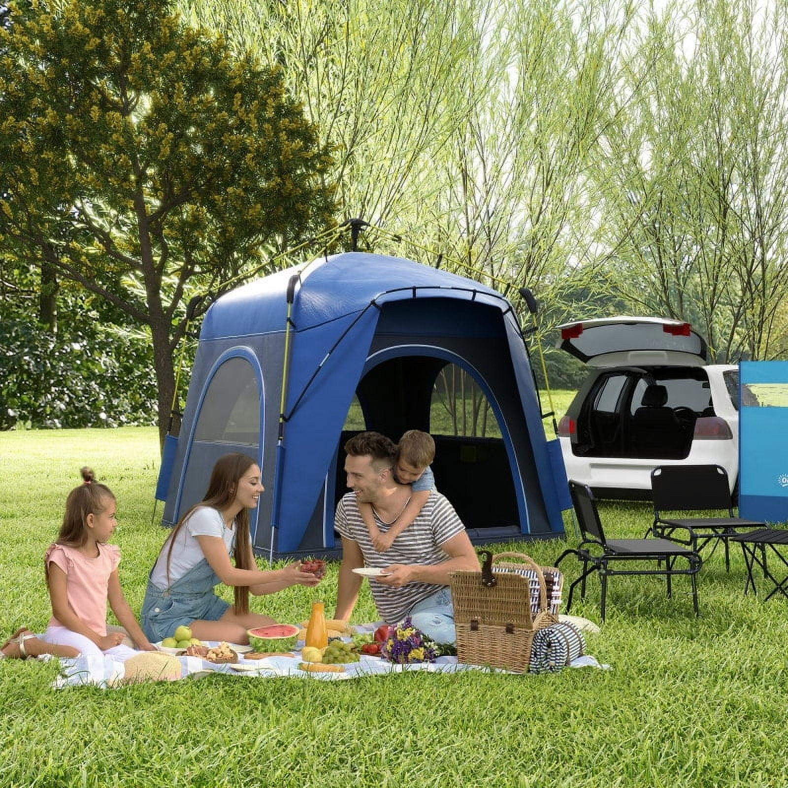 Outsunny Camping Tents 4 Person Pop Up Tent Quick Setup Automatic Hydraulic Family Travel Tent w/ Windows, Doors Carry Bag Included, Blue - Image 6