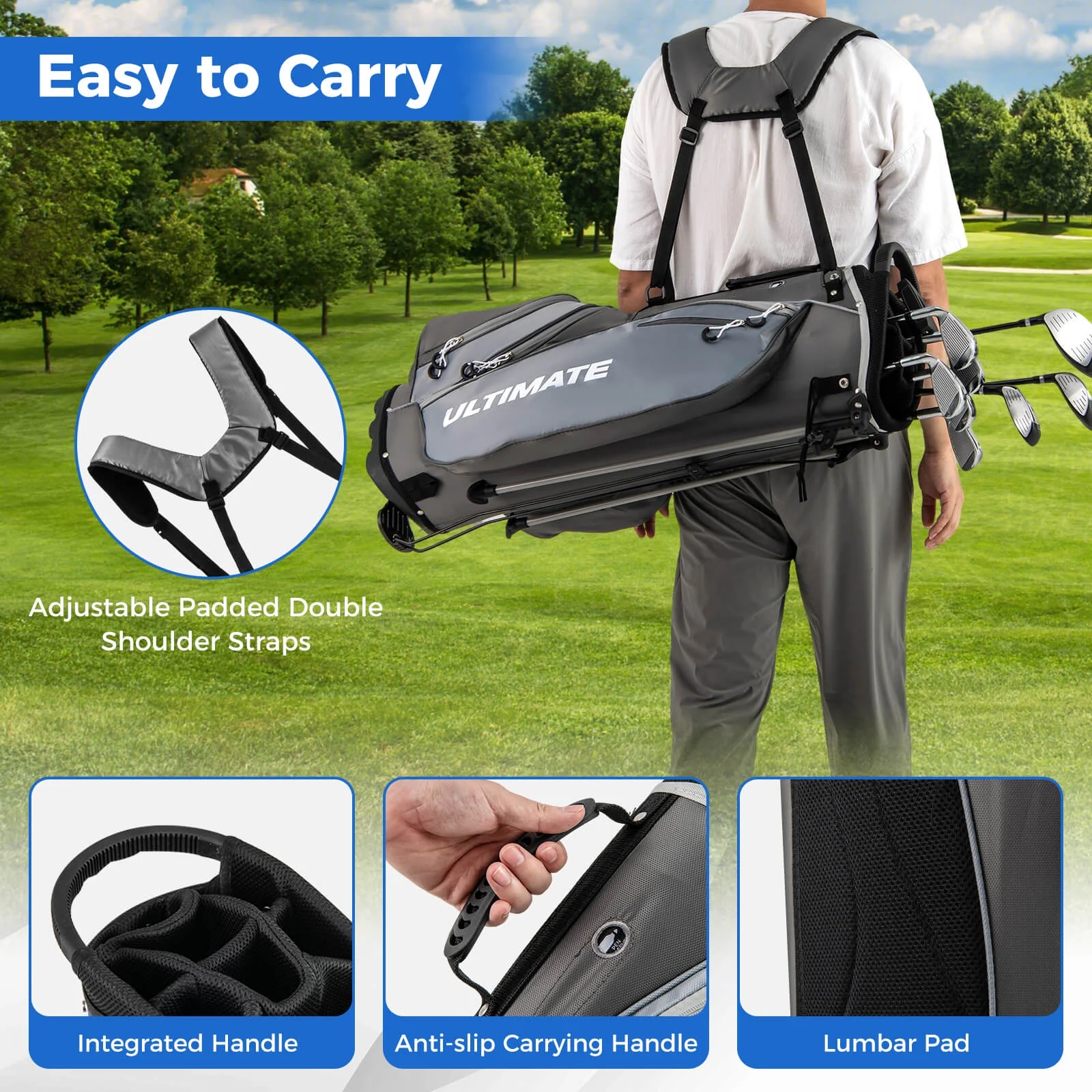 Costway Men's Complete Golf Clubs Package Set 10 Pieces Includes Alloy Driver - Image 32