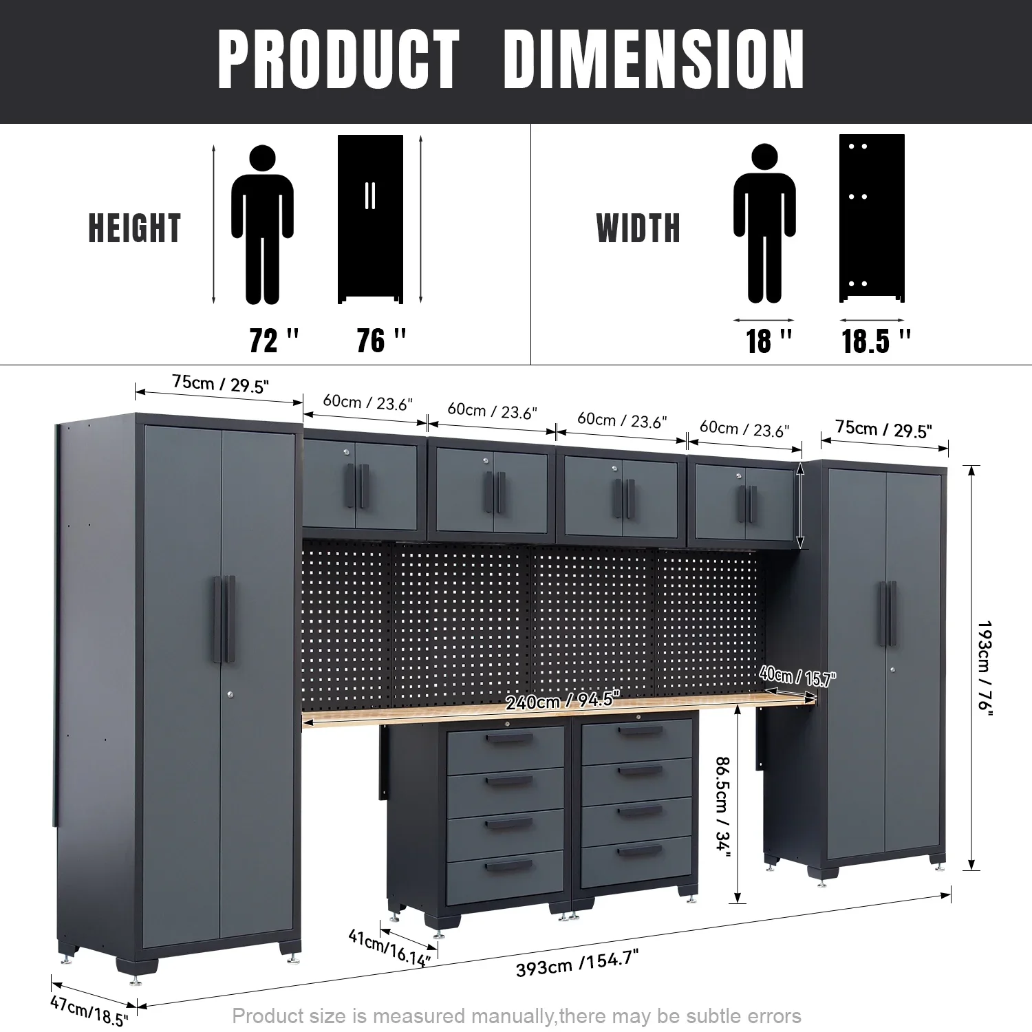 HPDMC 7-Piece Metal Garage Cabinet System With 4-Drawer Roller Cabinet, 47.2 in Workbench And Pegboards - Image 18 HPDMC 7-Piece Metal Garage Cabinet System With 4-Drawer Roller Cabinet, 47.2 in Workbench And Pegboards - Image 18
