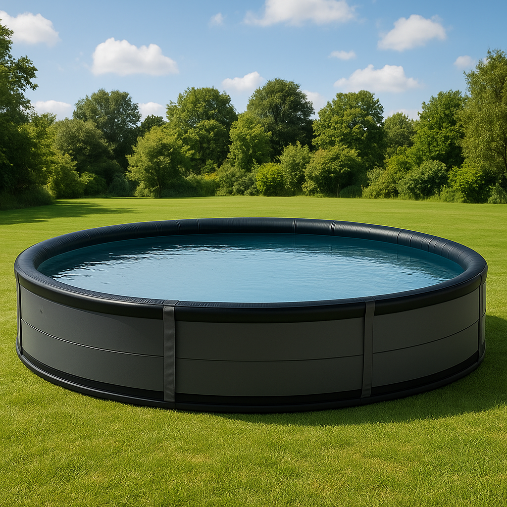 Piscina tubular redonda Redonda Sí Piscina PVC, Acero Exterior, Jardín, Terraza 457x107 cm Negro/Gris oscuro