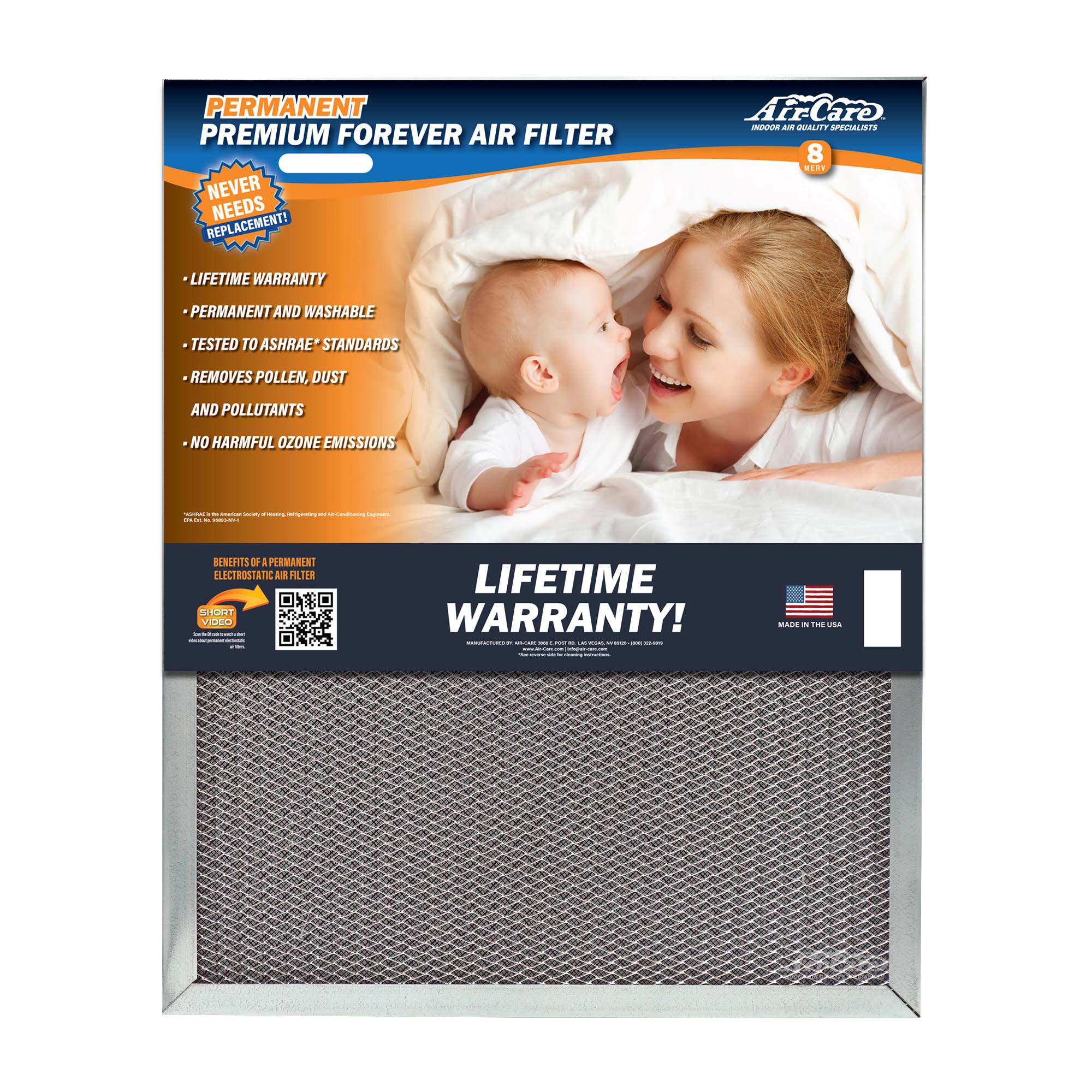 Air-Care 20" x 25" x 1" Permanent Washable Electrostatic Air Filter(20" X 25" X 1")