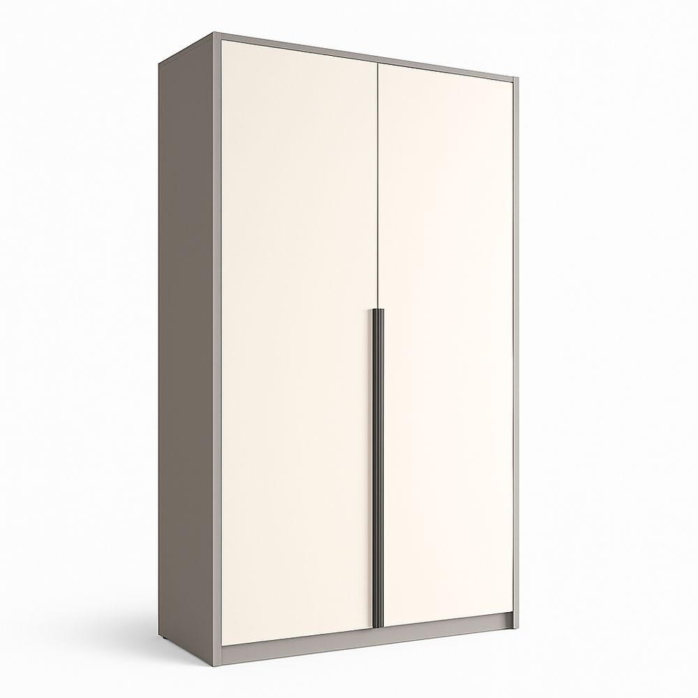Armario moderno con dos puertas, acabado en color crema, estilo minimalista, ideal para dormitorio o sala de estar, estructura de MDF