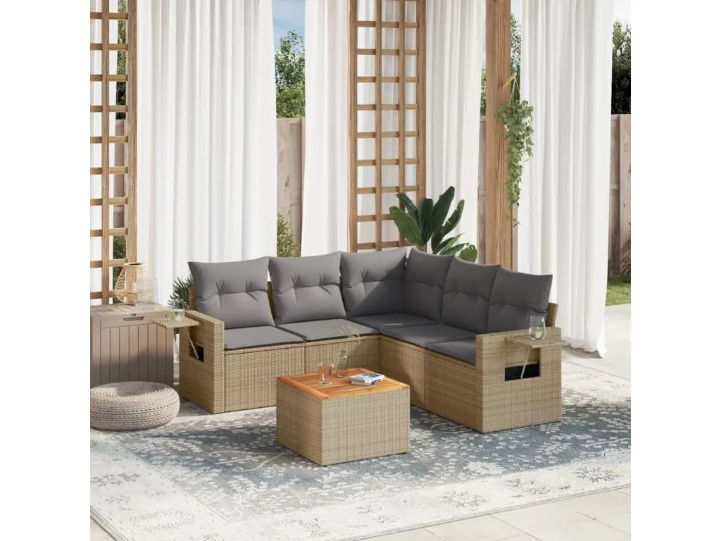 Juego de sofás jardín con cojines beige mezcla 6 piezas ratán PE qwrl79578