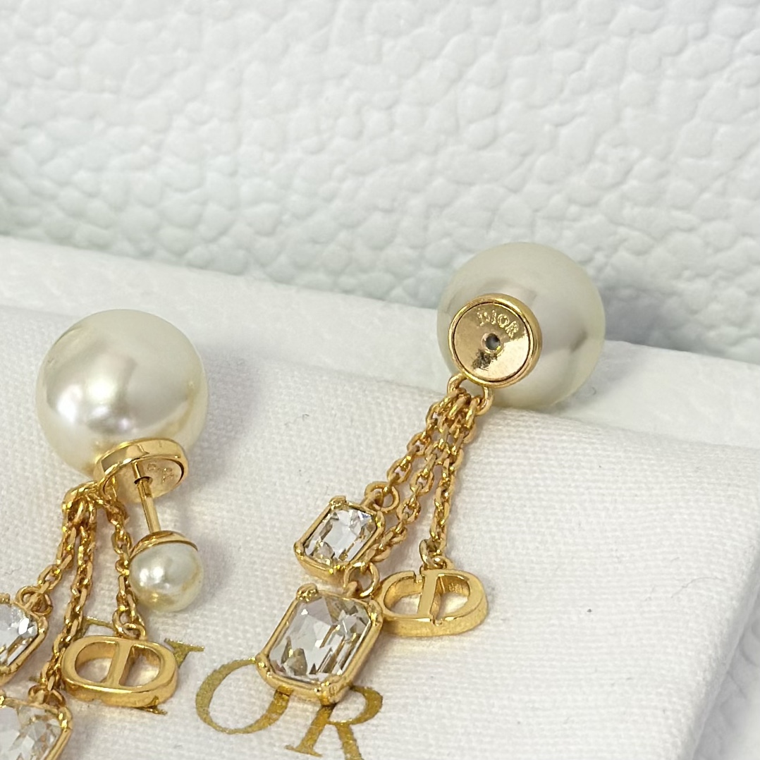 Dior Three Chain Tassel Pearl Earrings - Original Replica Club