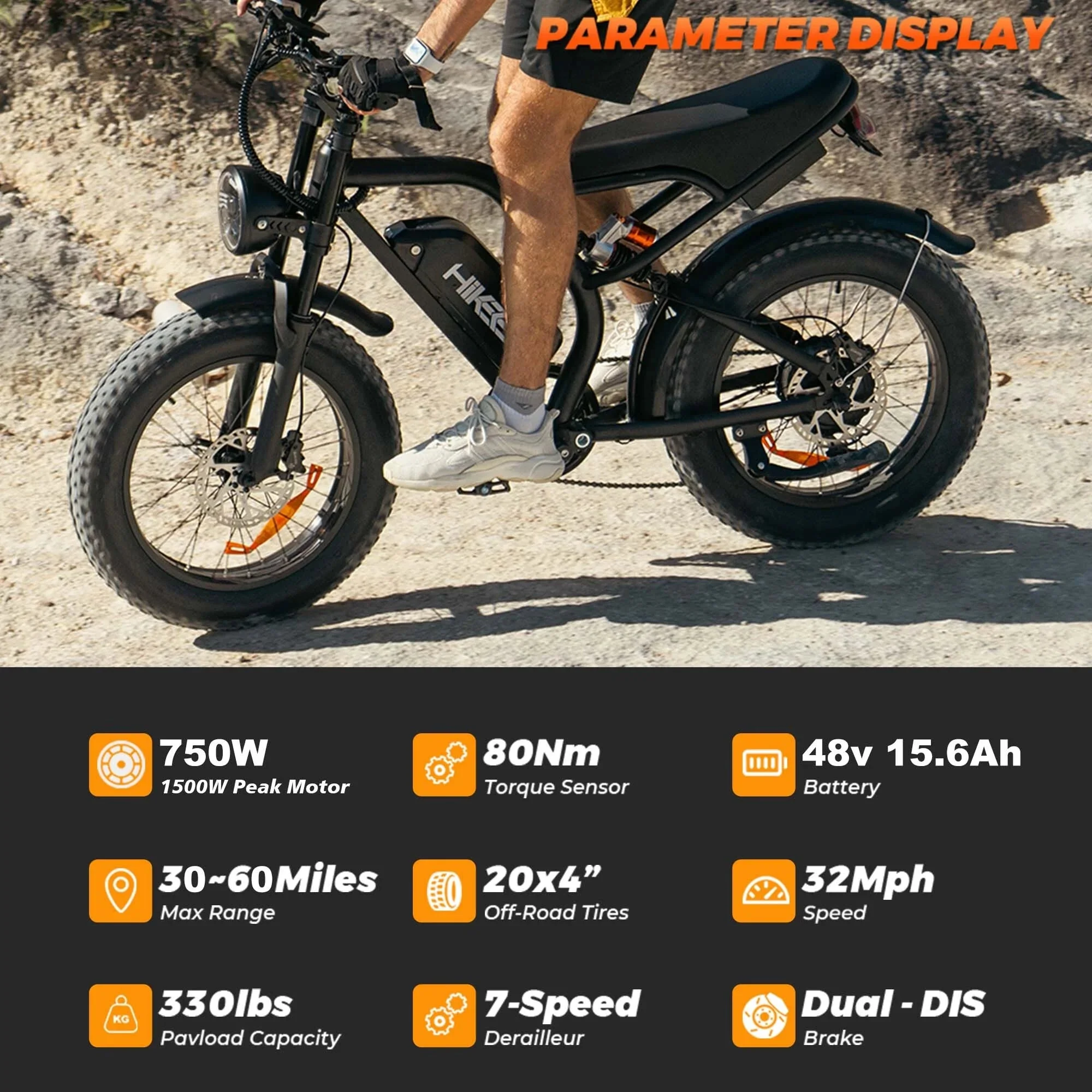 HiKeep Adult Fat Tire Electric Bike, 20 inch, 1500W Peak, 48V 15Ah, Black - K6-L-1.0 - Image 8 HiKeep Adult Fat Tire Electric Bike, 20 inch, 1500W Peak, 48V 15Ah, Black - K6-L-1.0 - Image 8
