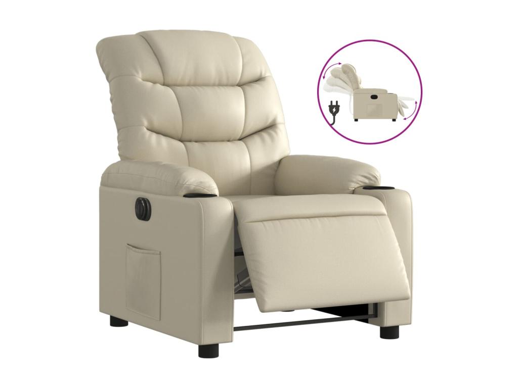 Sillón reclinable eléctrico de cuero sintético crema