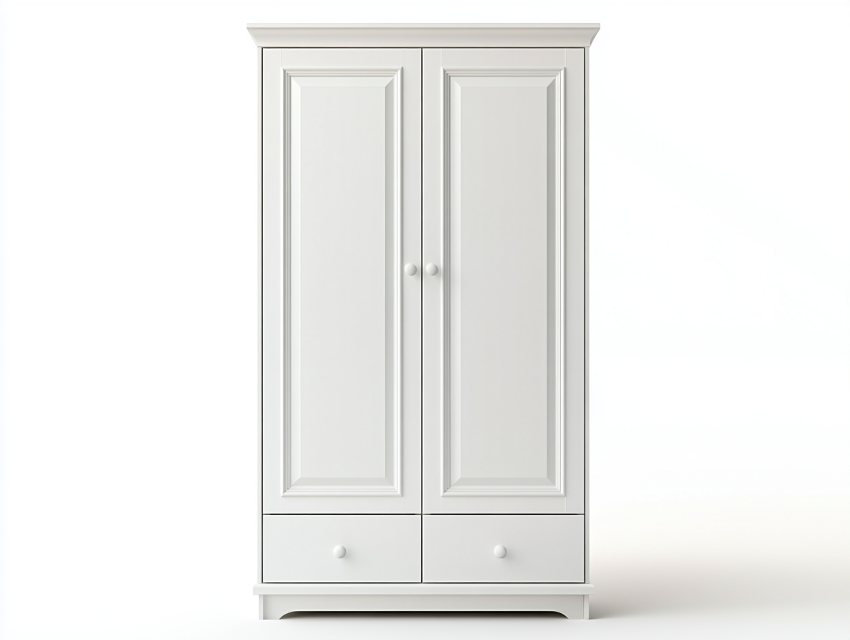 Armario blanco clásico de 2 puertas con cajones para dormitorio DO1412198