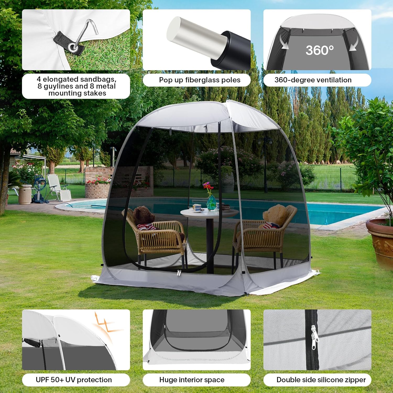 Screen gazebo sleeps 6-10-15 people Igloo-style canopy tent mosquito net on the sides Perfect