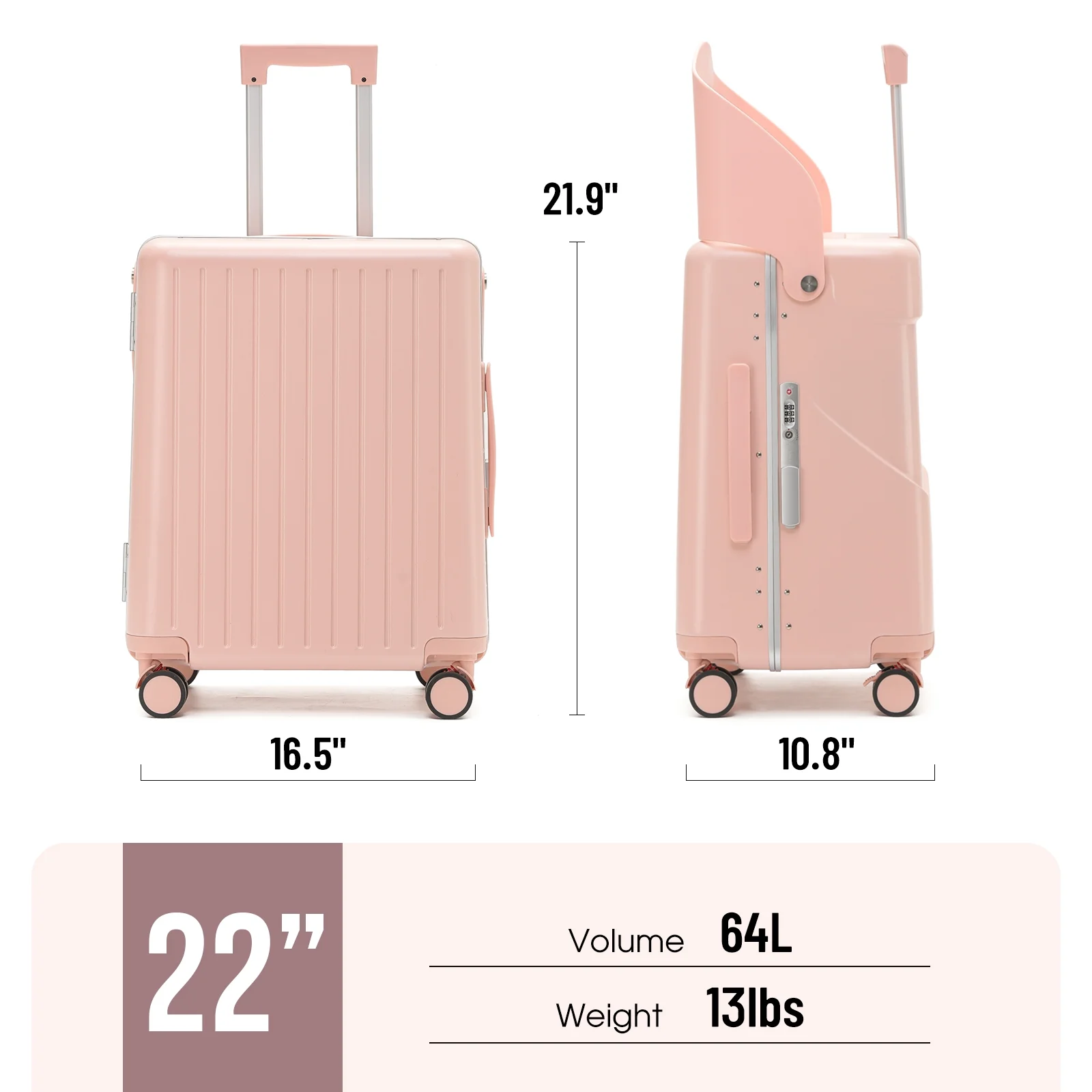 22 Inch TSA Lock Luggage with for Kids& Adult,Check in Lockable Spinner Wheels Free Luggage Cover and Safety Seatbelt Travel Suitcase - Image 29