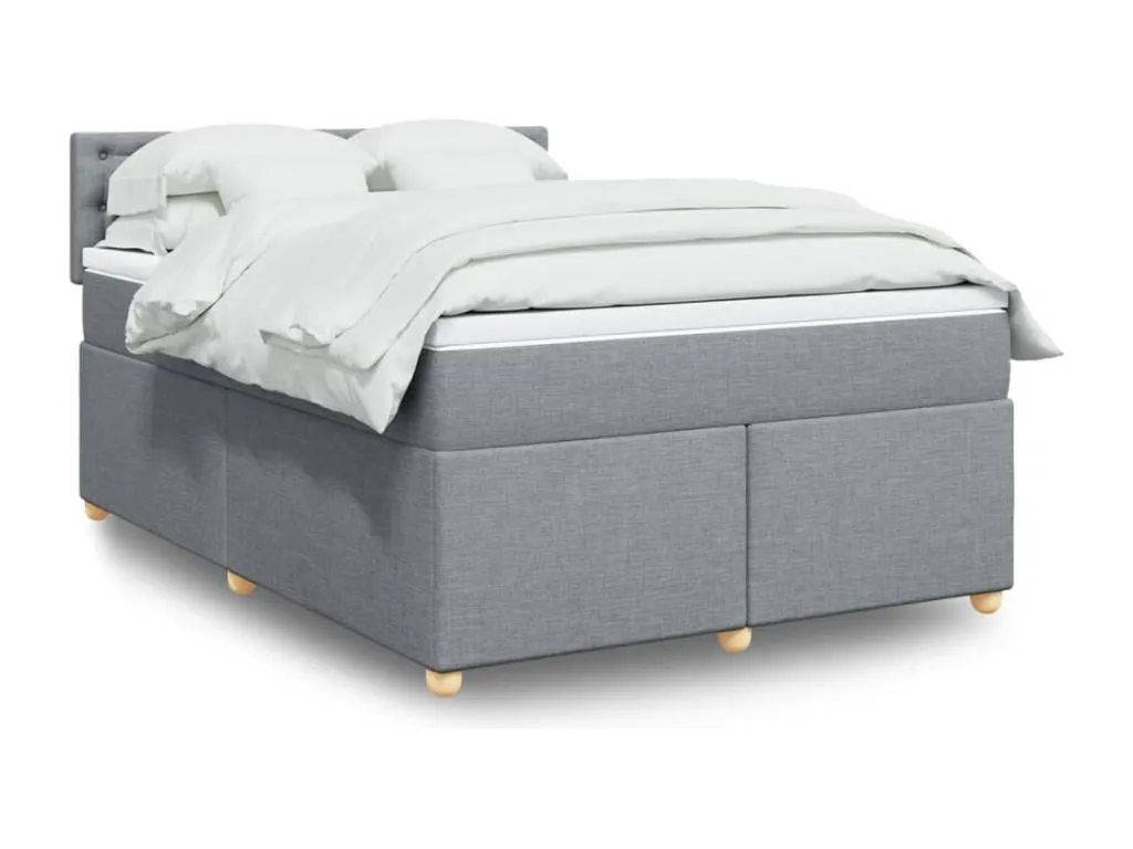 Cama box spring con colchón tela gris claro 140x190 cm uom3521829