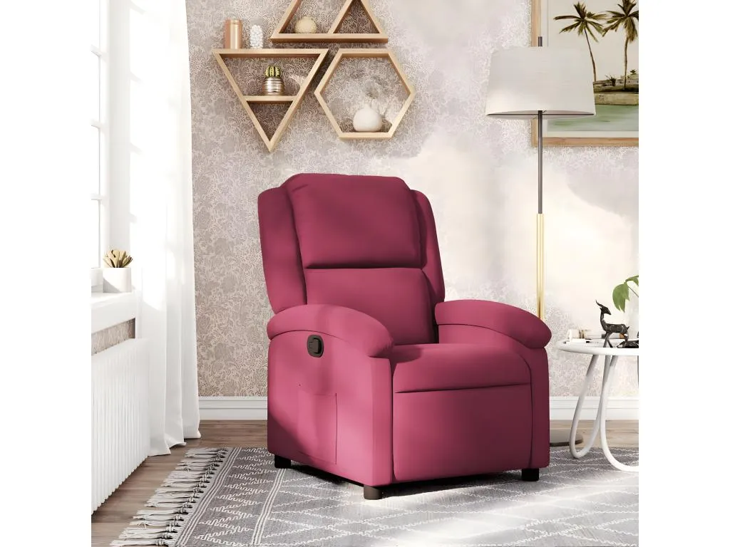 Sillón reclinable de terciopelo rojo burdeos