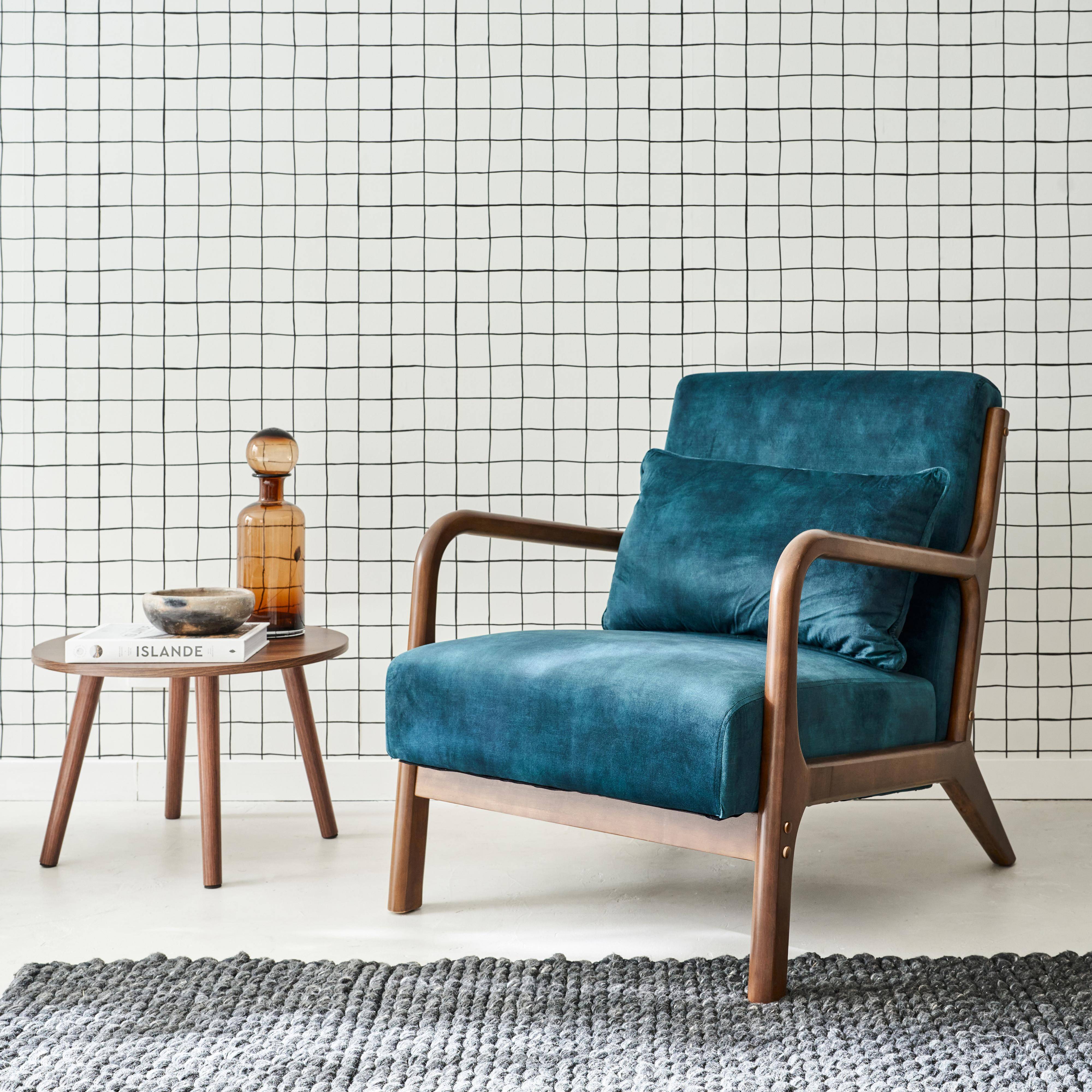 Lorens terciopelo - Sillón escandinavo de terciopelo y madera de hevea