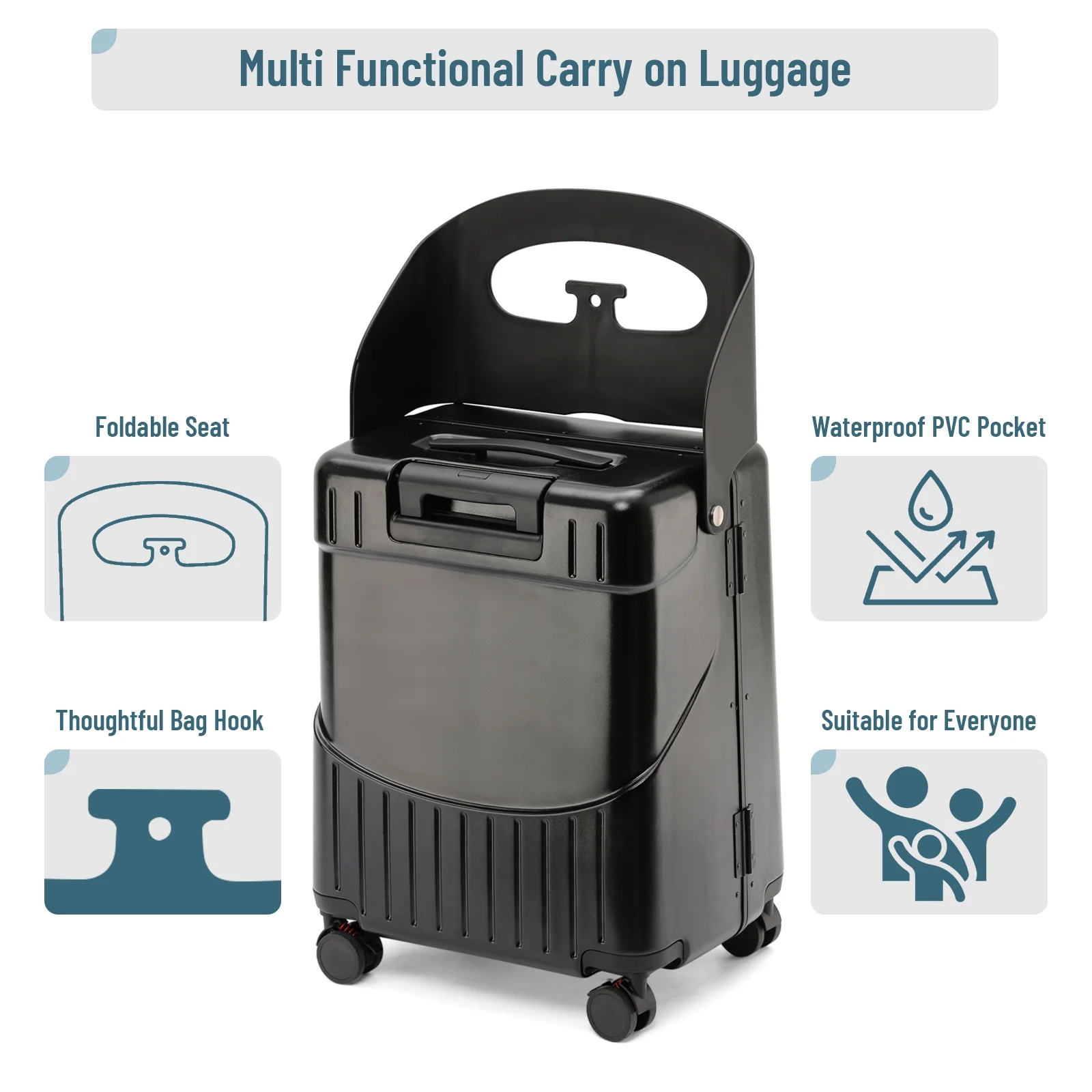 Fridtrip 20 Inch Carry On TSA Lock Luggage with Foldable Seat for Kids& Adult,Lockable Spinner Wheels Free Luggage Cover and Safety Seatbelt Travel Suitcase - Image 6