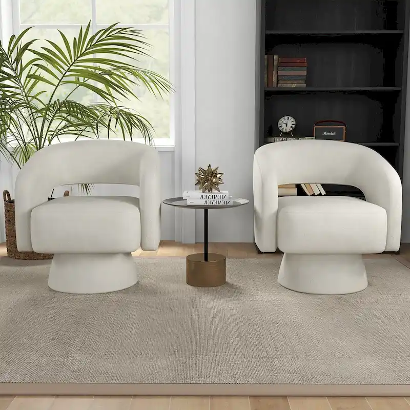 Modern Upholstered Armchair with 360-Degree Swivel Design