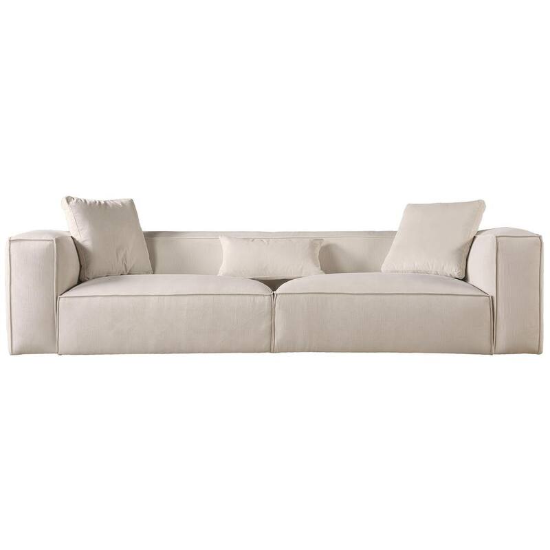 Sofá rectangular de 110 pulg. con brazos cuadrados, en terciopelo de corduroy crema PINPAI wx9335033