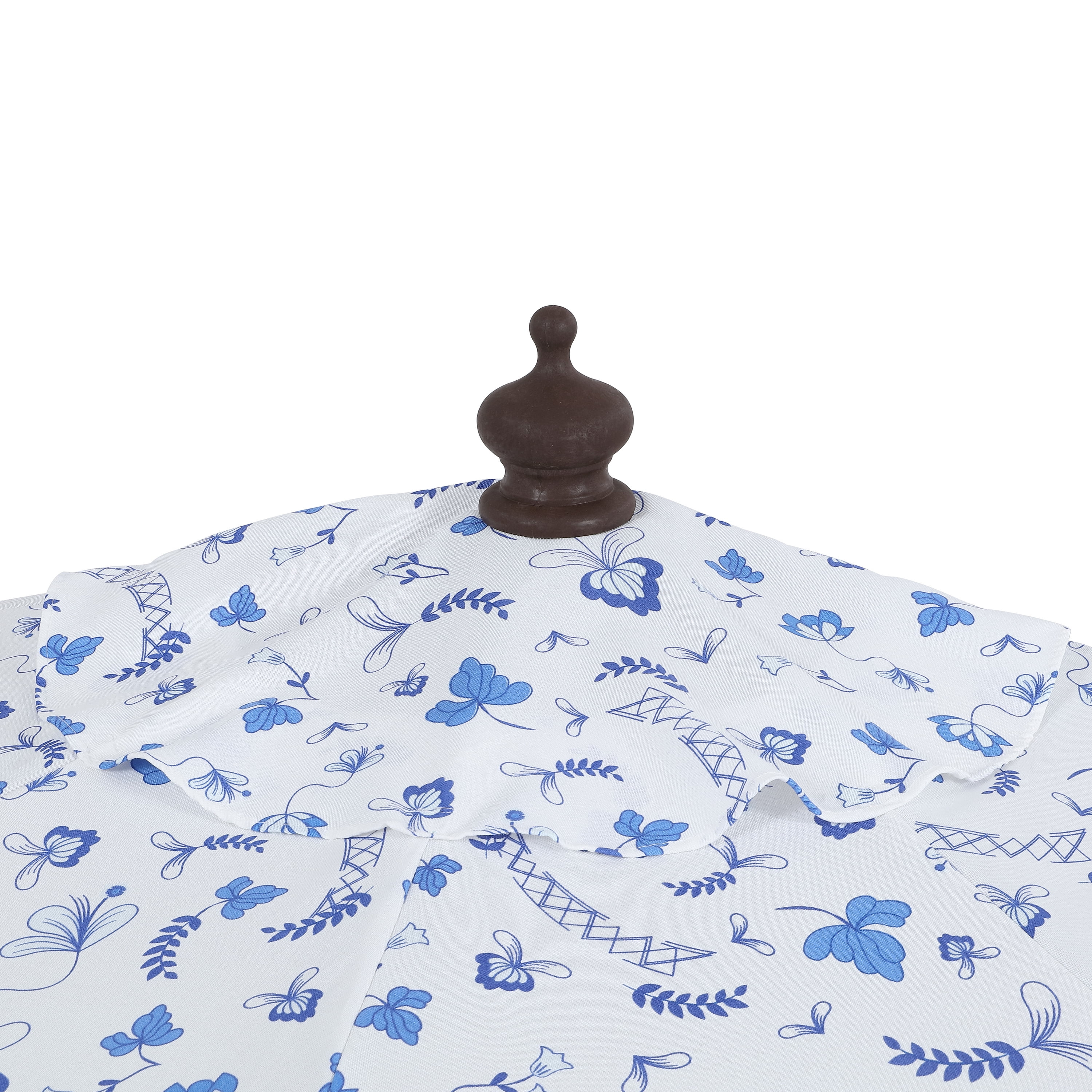 JONATHAN Y Beverly 9 ft. Half Market Patio Umbrella, Designer Classic Scalloped Fringe with Crank, Tilt Button and UV Protection, Blue/White/Cream, Dark Brown Pole - Image 15