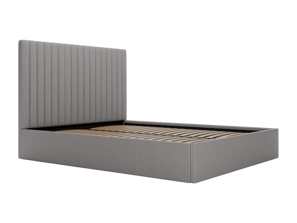 Canapé abatible de 160x200 cm con cabecero acolchado de costuras verticales - Pana - Gris Colchón - Lluesmahome 99079DHOP