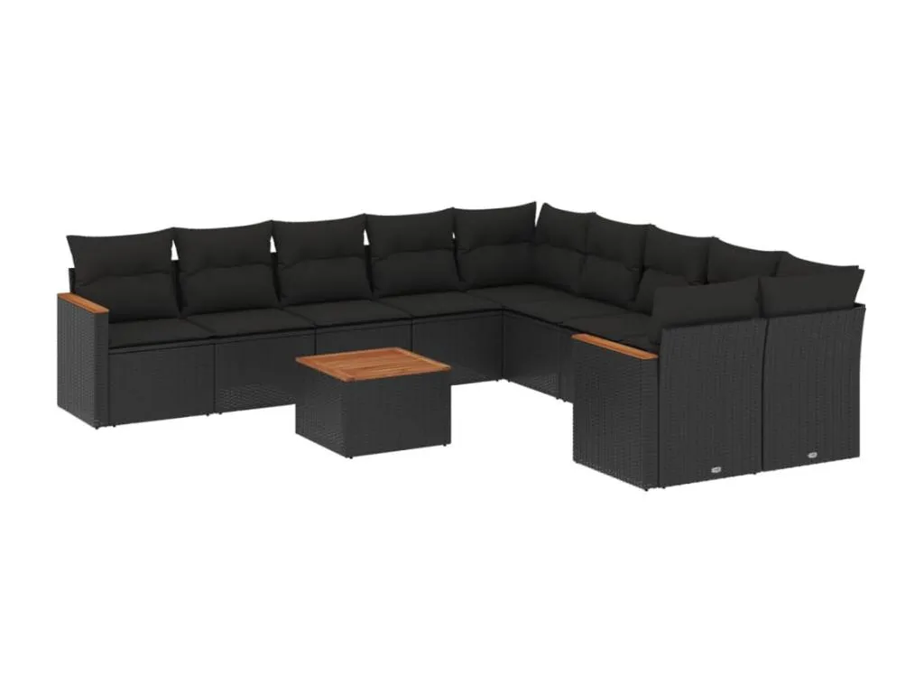 Set de moderno sofás de jardín 11 pzas y cojines ratán sintético negro pfll71404