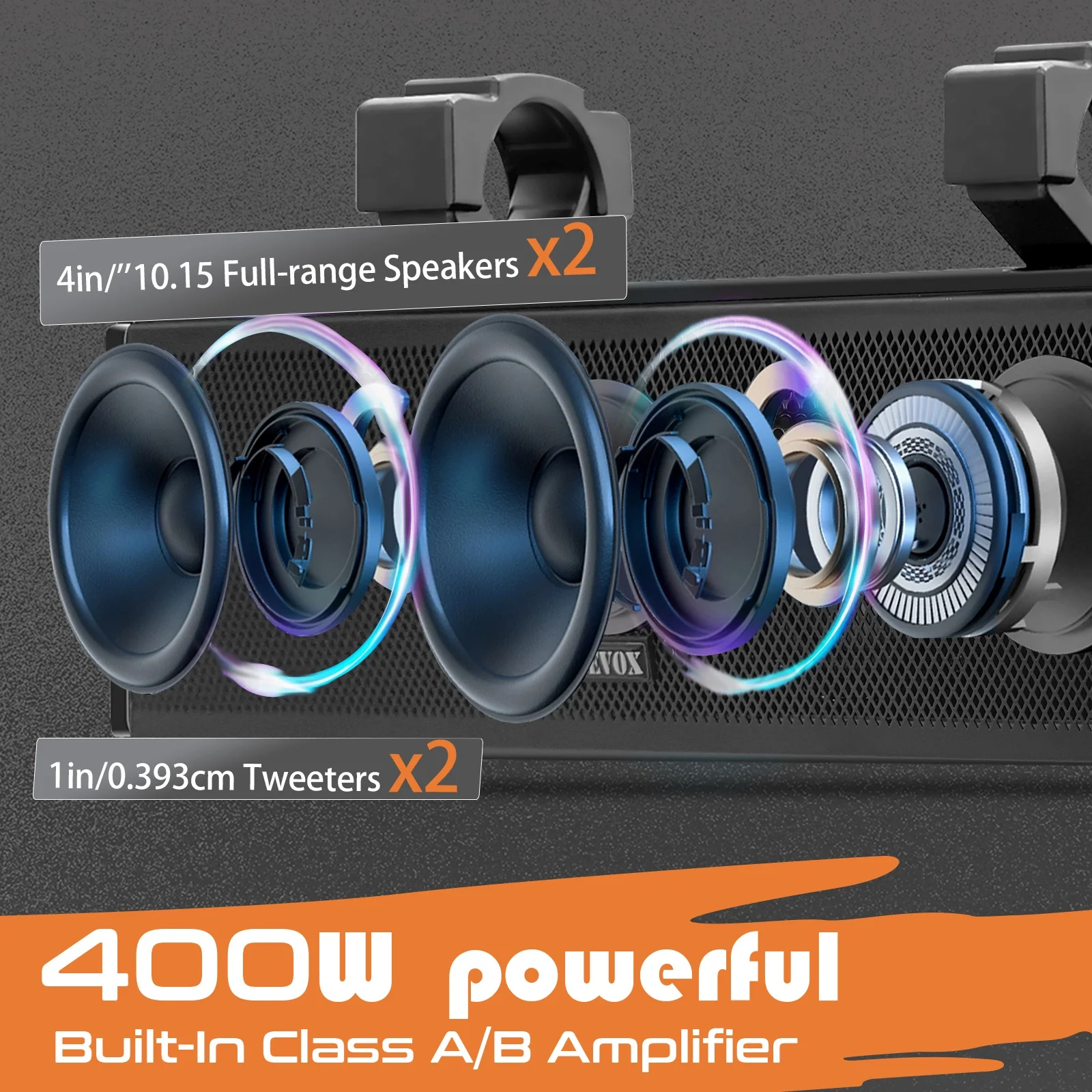 PUREVOX UTV Sound Bar 17 inch Waterproof Soundbar Bluetooth LED Lighting 400W Power 4" Full Range Speaker - Image 5
