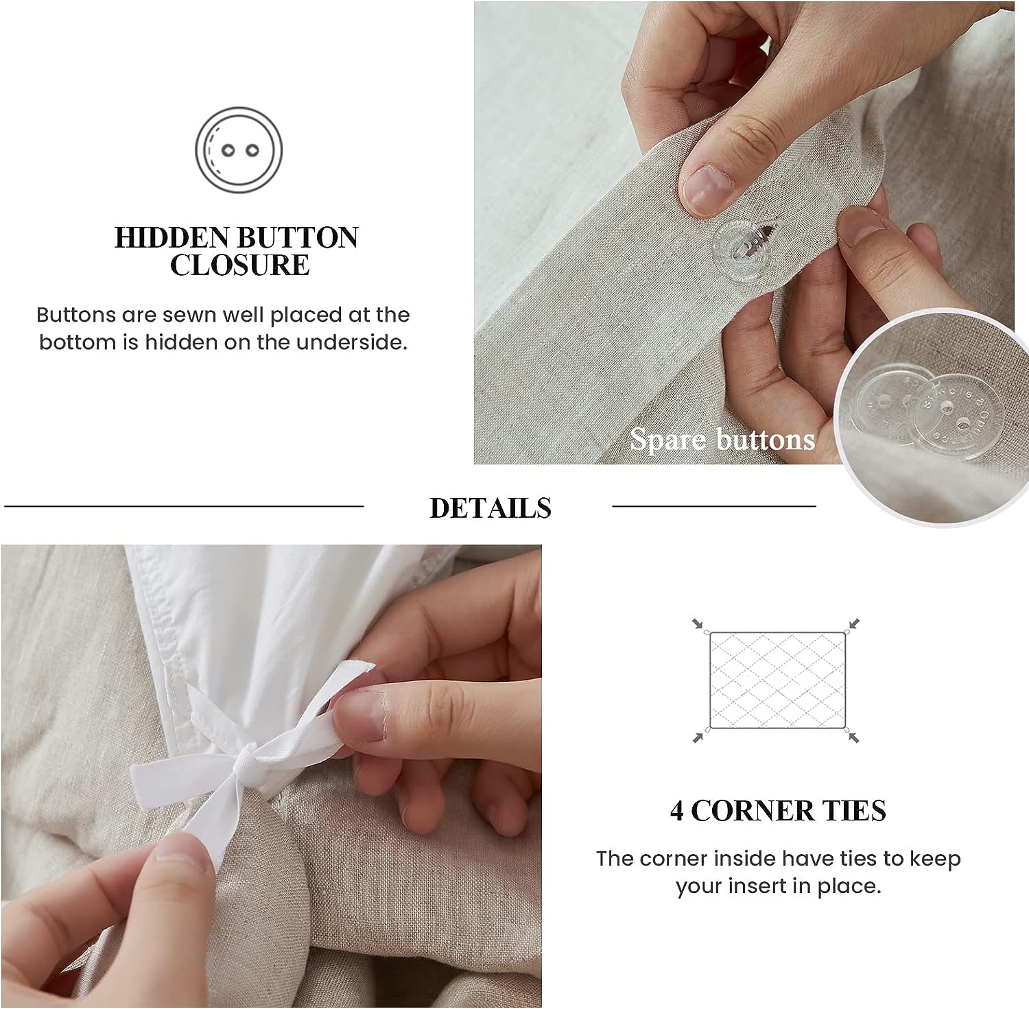 100% Washed French Linen Polyester Duvet Cover Set Premium Ruffled Farmhouse Bedding Natural Flax High End Frill Sets