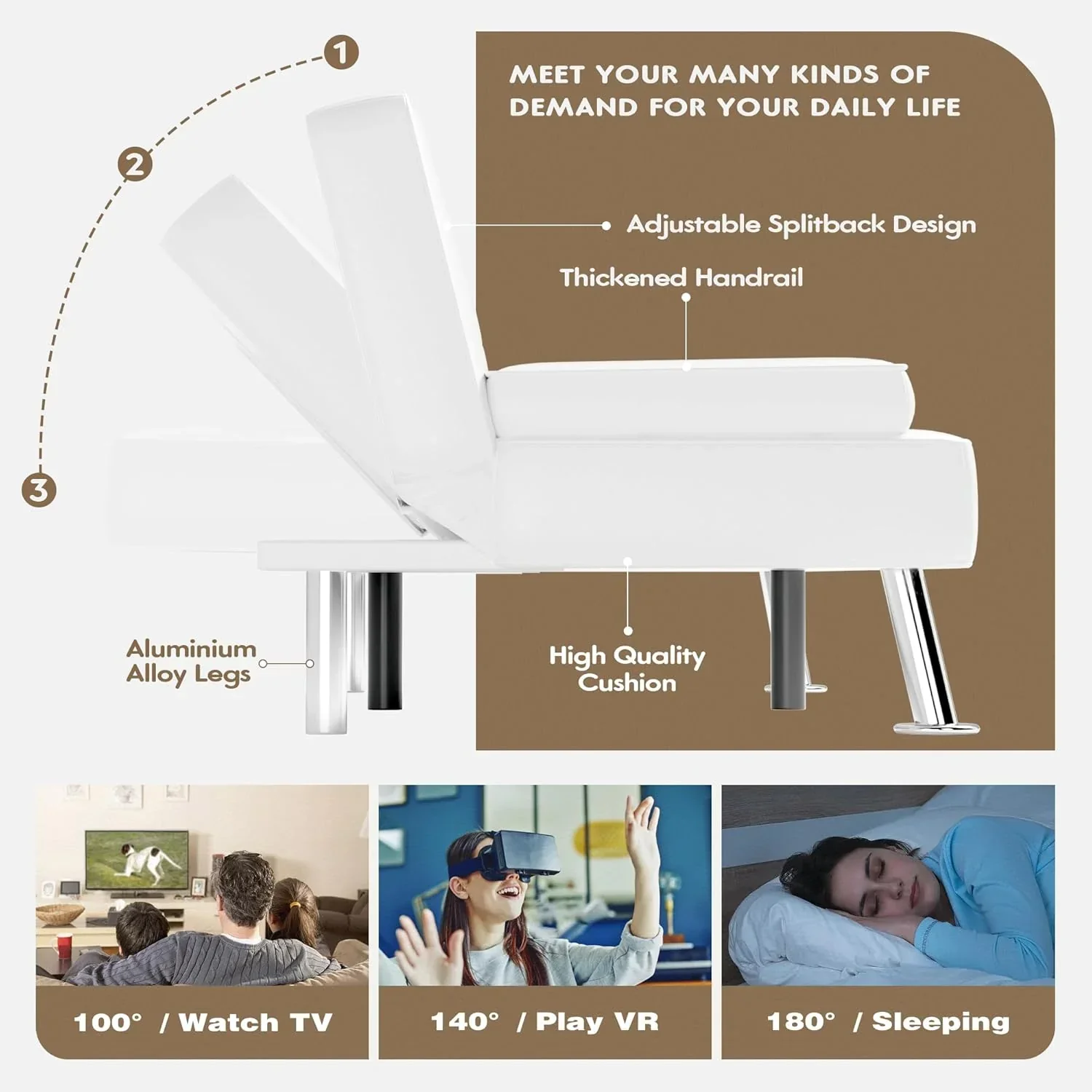 Homall Futon Sofa Bed Leather Futon Couch with Armrests Adjustable Recliner Sleeper Sofa Bed