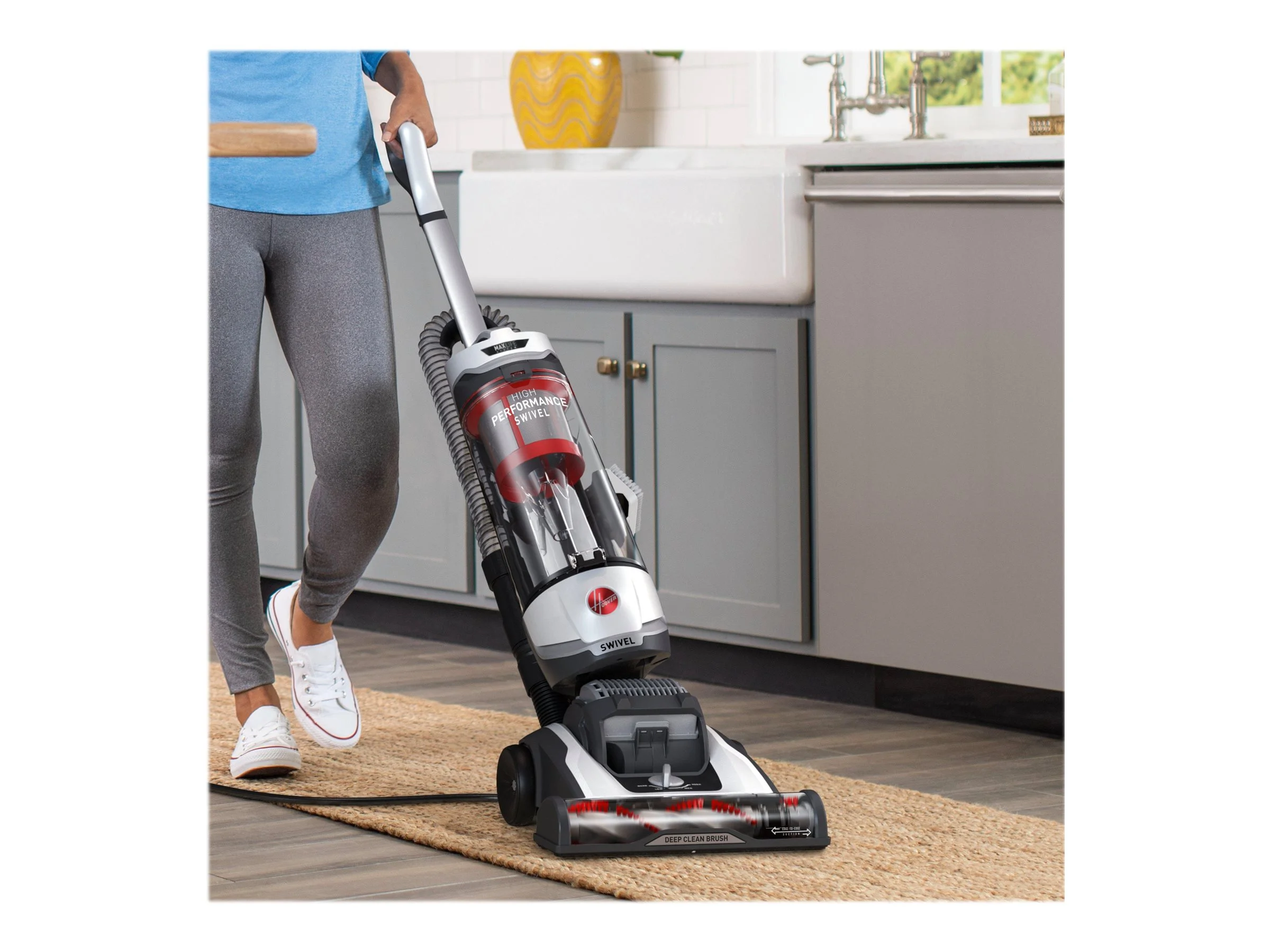Hoover Bagless Upright Vacuum, High Performance, Pet Friendly, Swivel Design, with Dusting Brush, Extension Wand, HEPA Filter, Crevice & Upholstery Tool, 110 V Red/Grey - Image 2