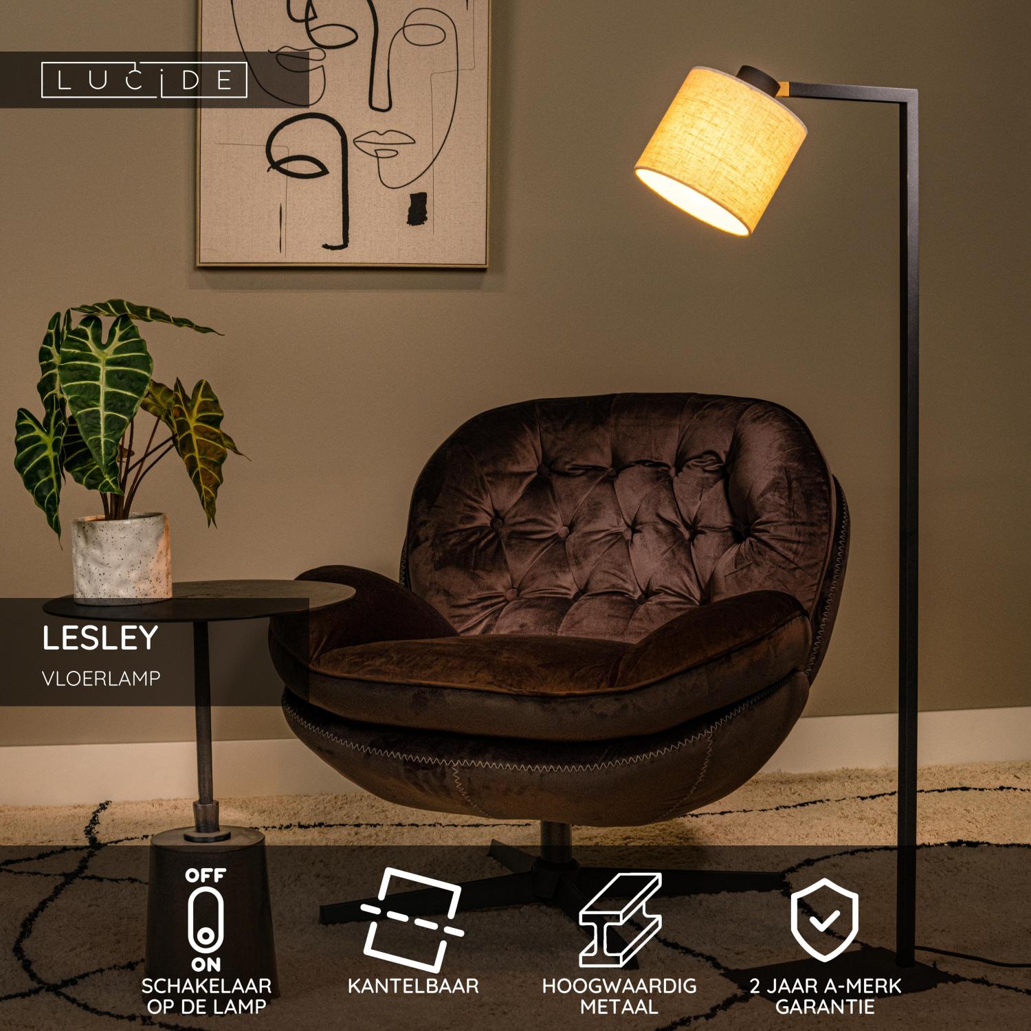 Lucide LESLEY Vloerlamp - Zwart