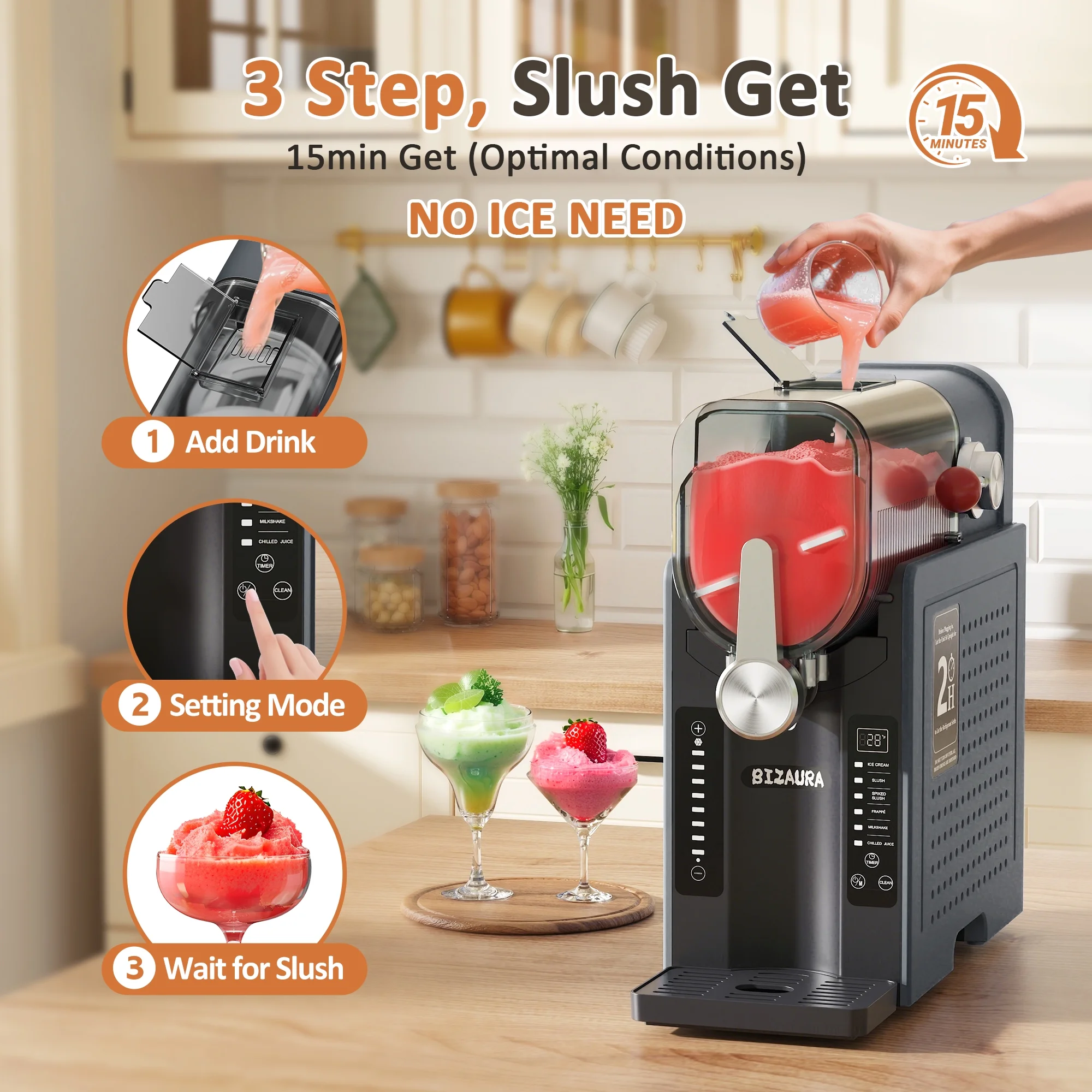 BIZAURA Slushie Machine, Slushy Machine for Home No Ice Need, Professional Frozen Drink Maker, 6 Presets for Milkshakes, Frapp-s, Slush, Ice Cream - Image 9