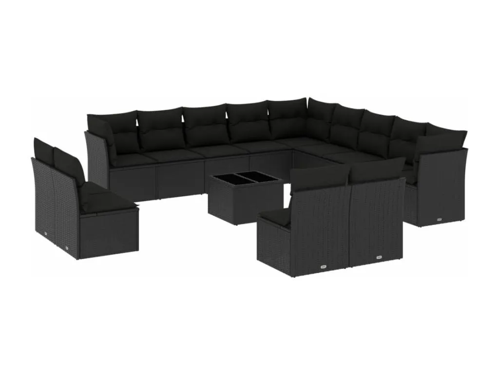 Luxmbls Set sofás de jardín 14 pzas con cojines ratán sintético negro BWZJ84333