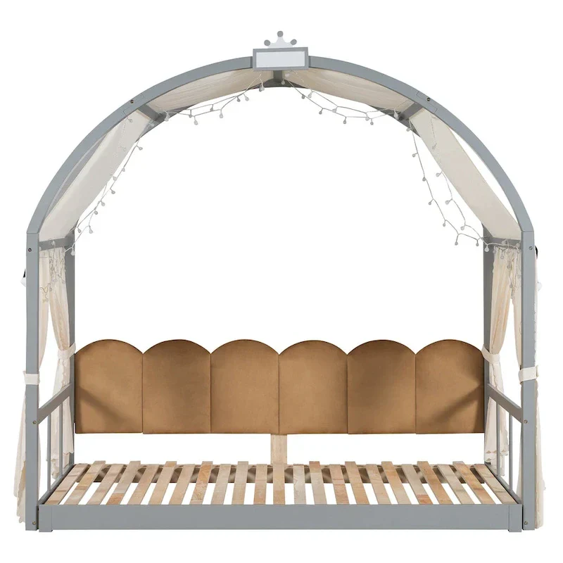 Gray Twin Bed with Arched Canopy and Trundle