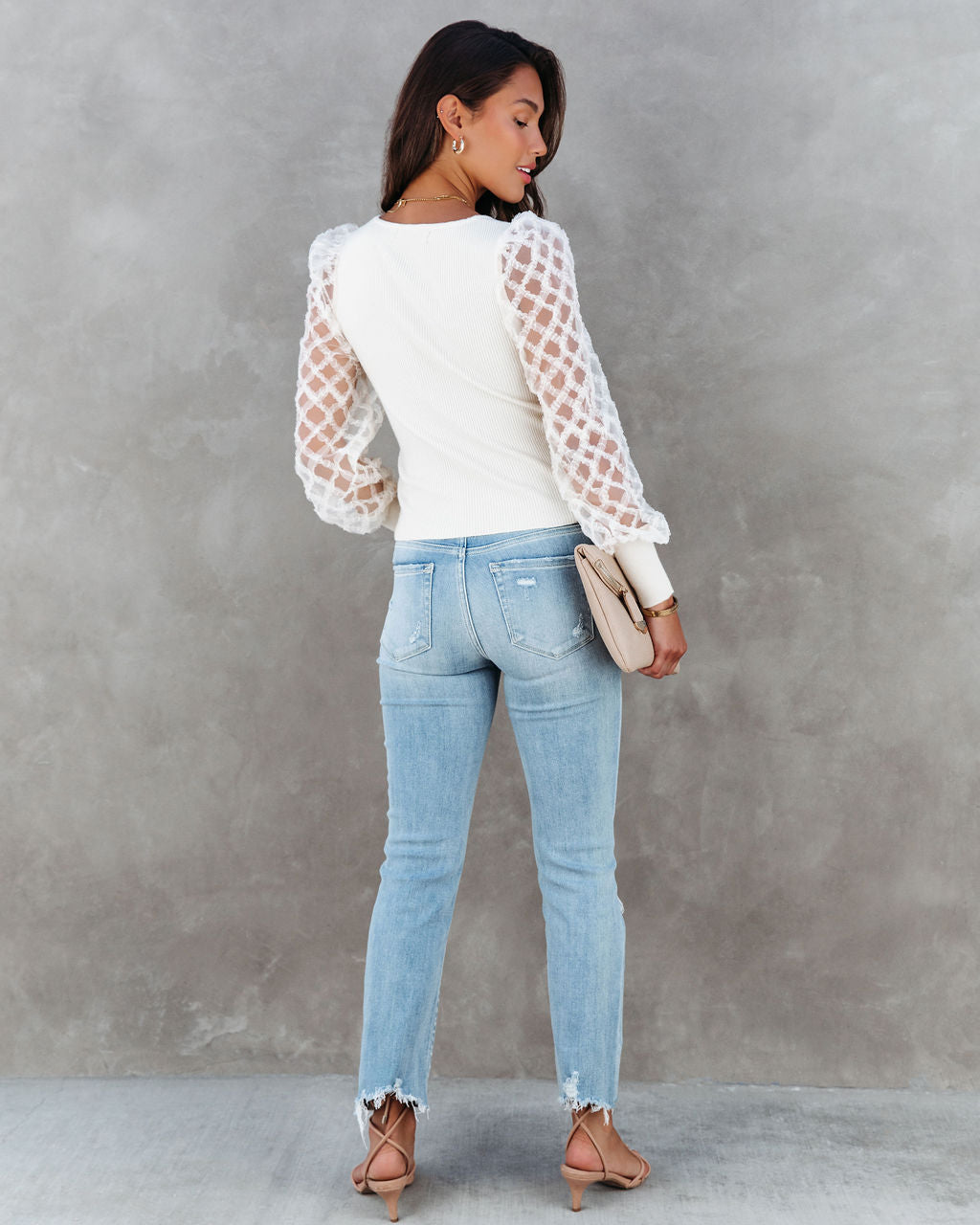 Super Fabulous Ribbed Tulle Contrast Top - Ivory - SALE - Se7enfashion