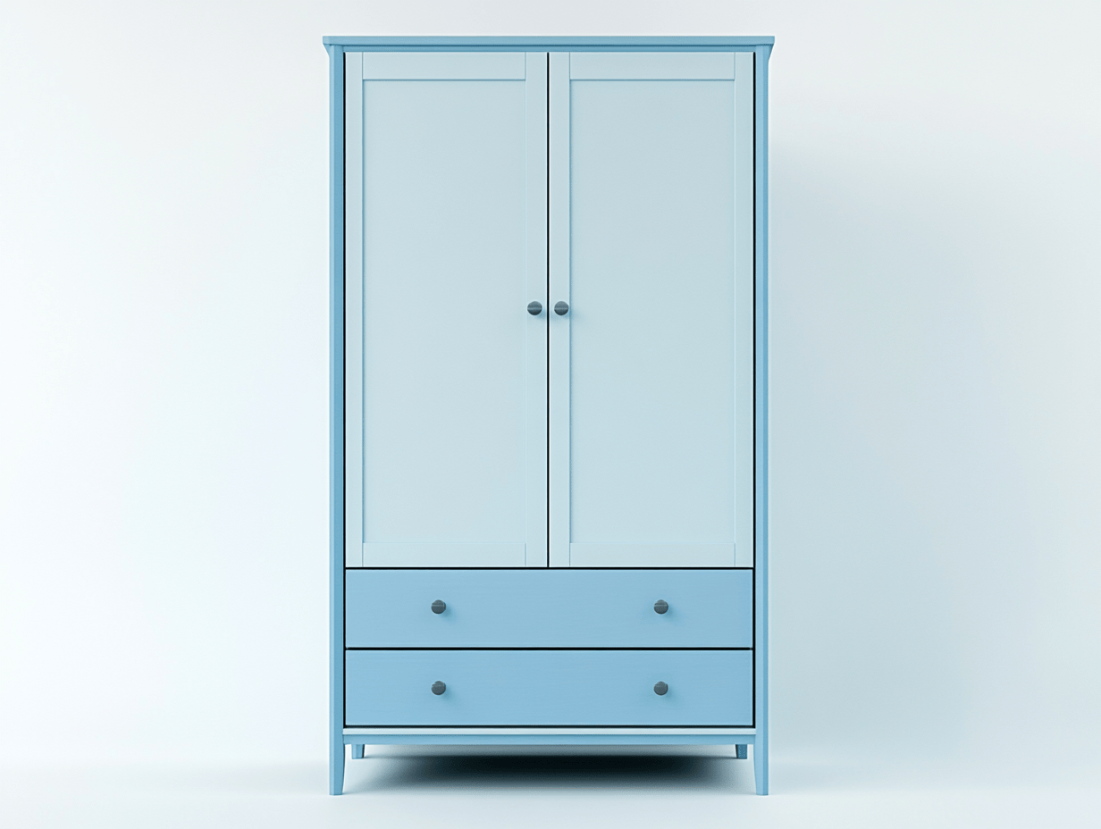 Armario blanco azul claro 2 puertas lisas 2 cajones madera 95x56x185cm dormitorio moderno