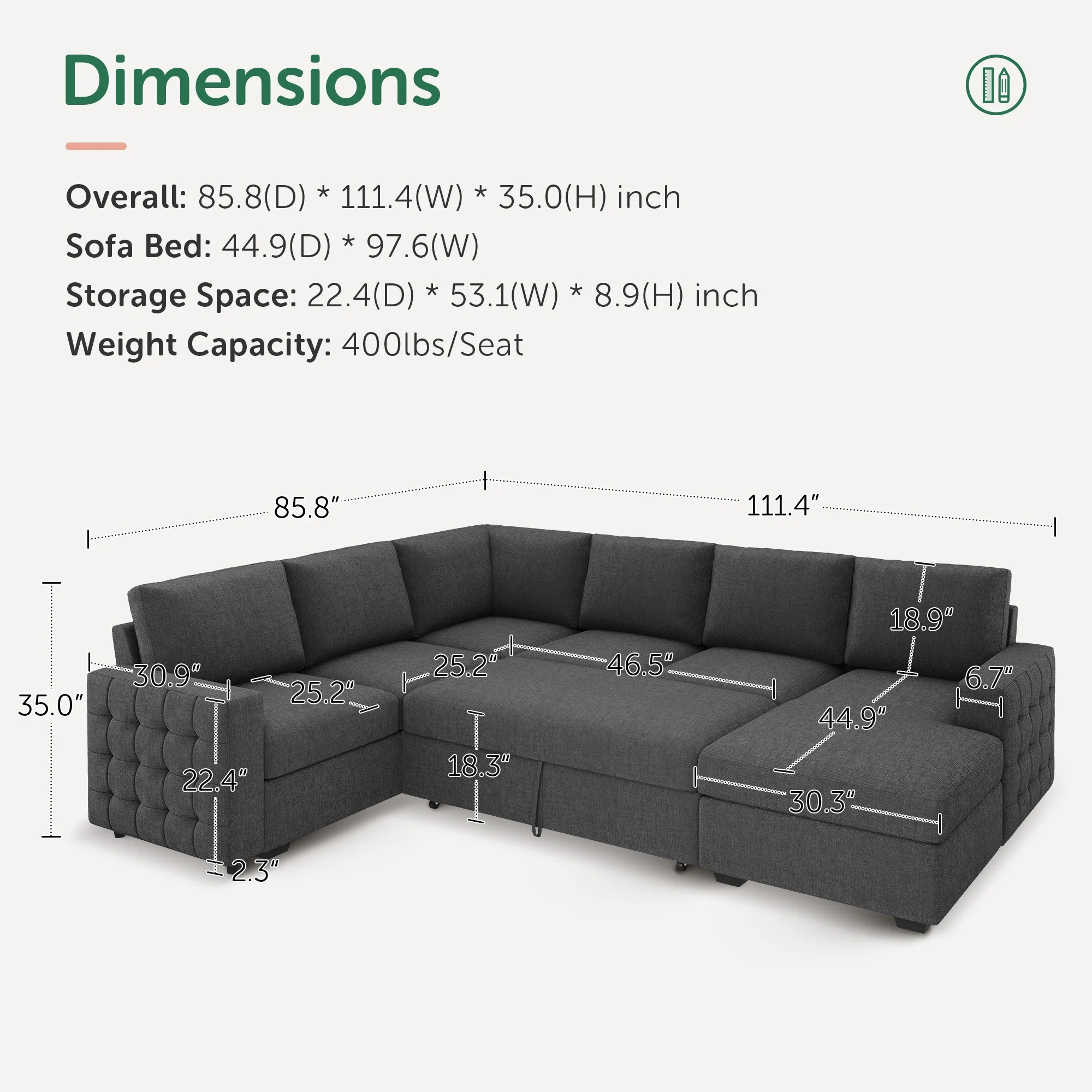 HONBAY Modular Sectional Pull-Out Sofa Bed with Storage Velvet U-Shaped Convertible Sleeper Sofa for Living Room, Blue - Image 44