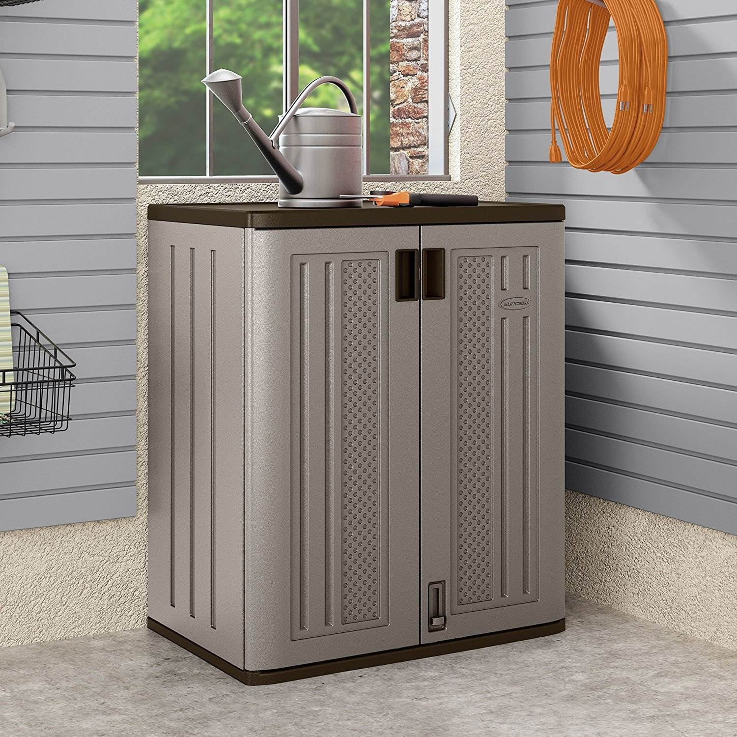 Suncast 2-Shelf Resin Base Cabinet, Platinum Metallic - Image 14