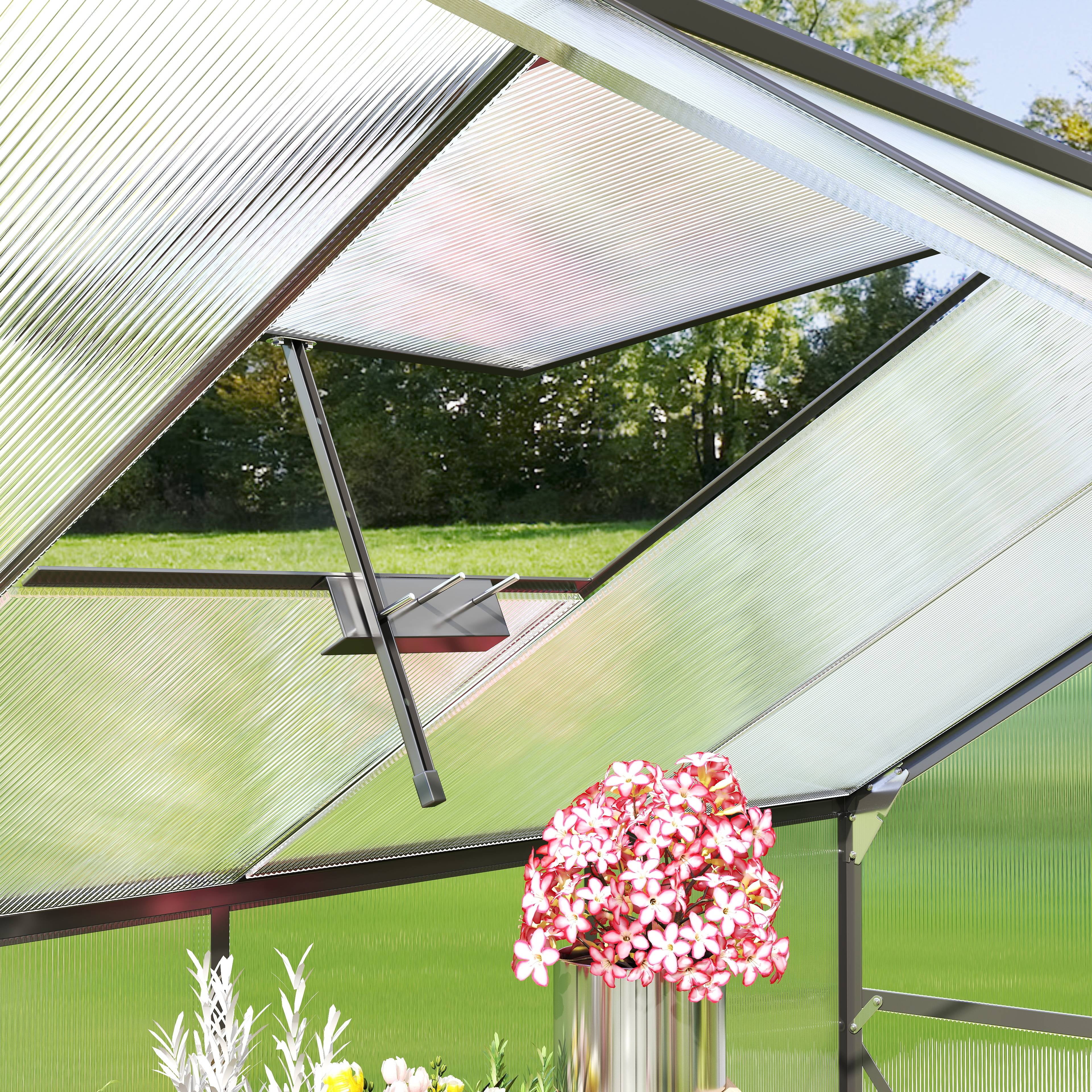 Asofer 6' x 4' Greenhouse for Outdoors, Aluminum Walk-in Green Houses shed with Rain Gutter and Roof Vent for Backyard - Image 5