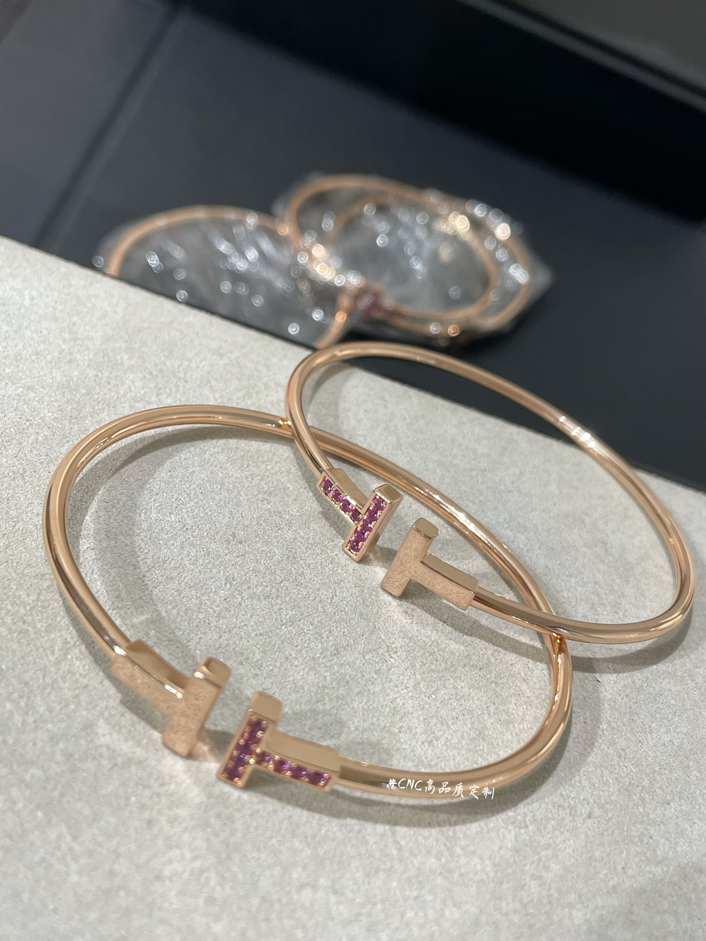 Tiffany Paved Pink Diamond Double T Bangle Bracelet - Original Replica Club