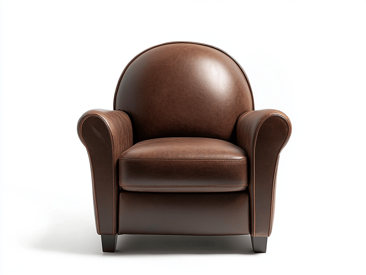 Sillón infantil tipo club 60×50×55 cm – cuero sintético marrón oscuro – con costuras decorativas