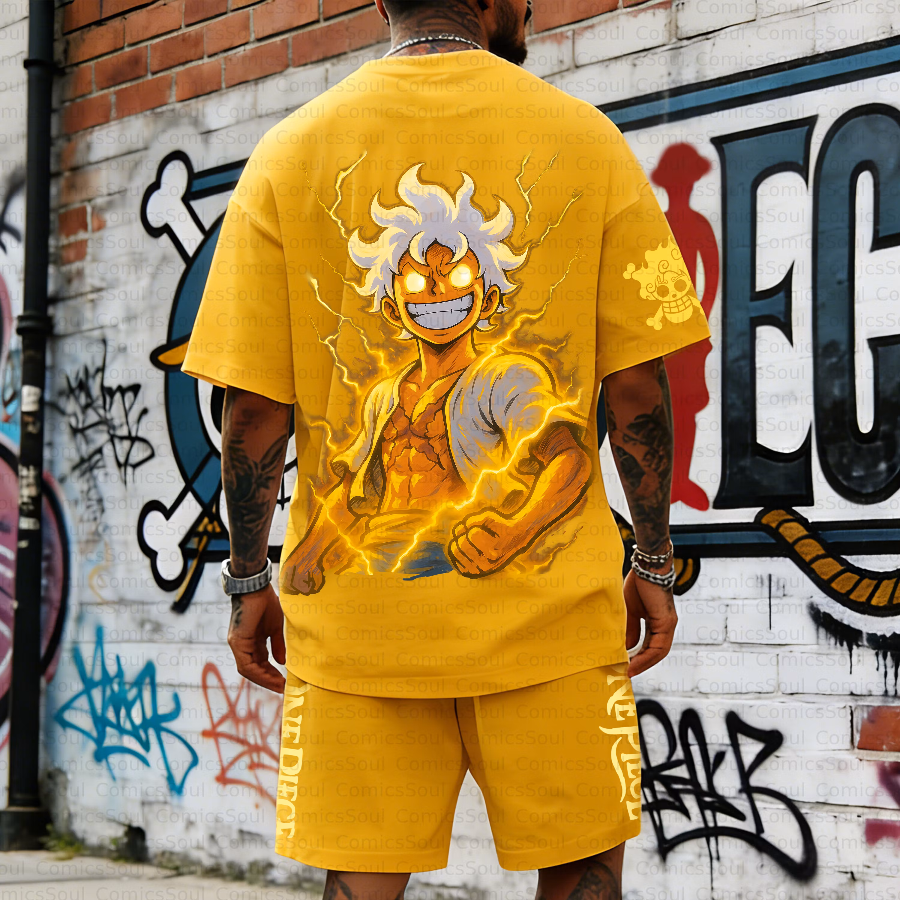 Unisex Anime Inspired Vintage T-shirt& Shorts 2 Pieces Set