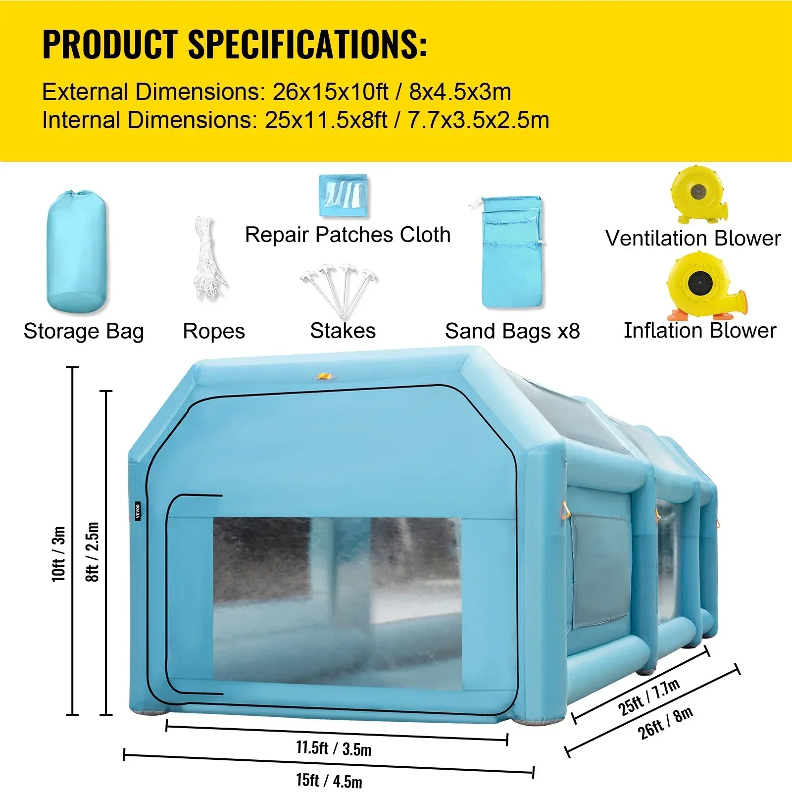 BENTISM Inflatable Car Paint Booth 26x15x10FT With Filter System And 2 Blowers - Image 7 BENTISM Inflatable Car Paint Booth 26x15x10FT With Filter System And 2 Blowers - Image 7