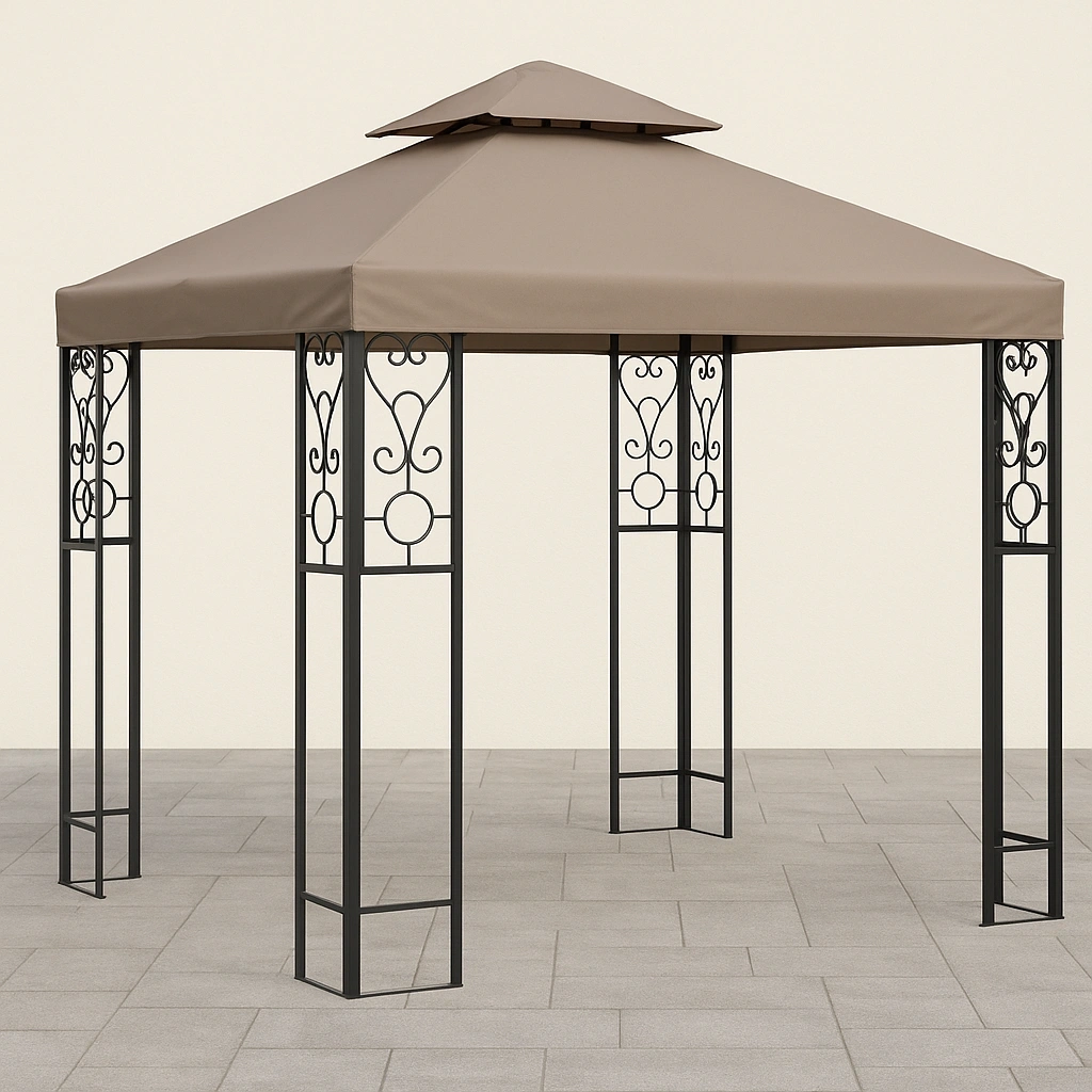 Pabellón exterior estructura negra techo taupe acero jardín terraza 300x300x260 cm - pPDQlek428Ve